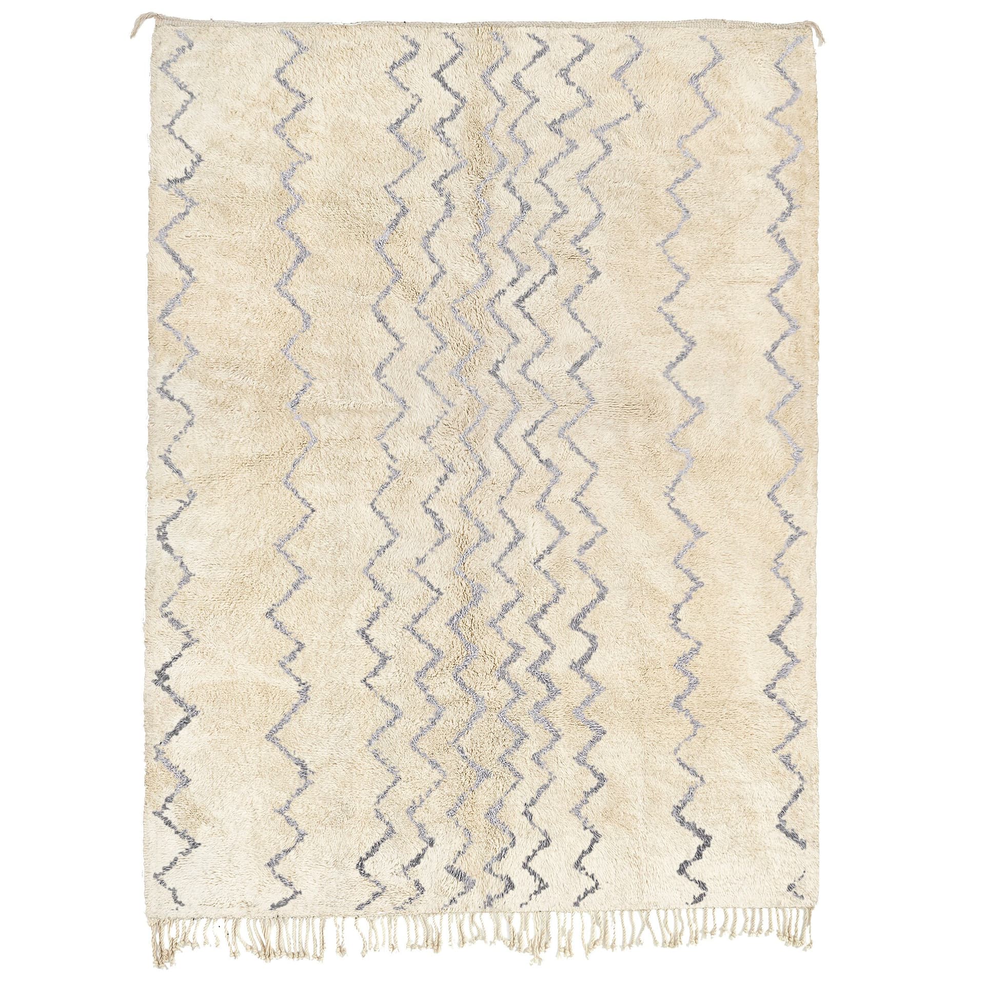 Tapis Marocain Beni Ourain 5x8 Laine Crème Blanc Bleu Gris Minimaliste Salon - Image 2