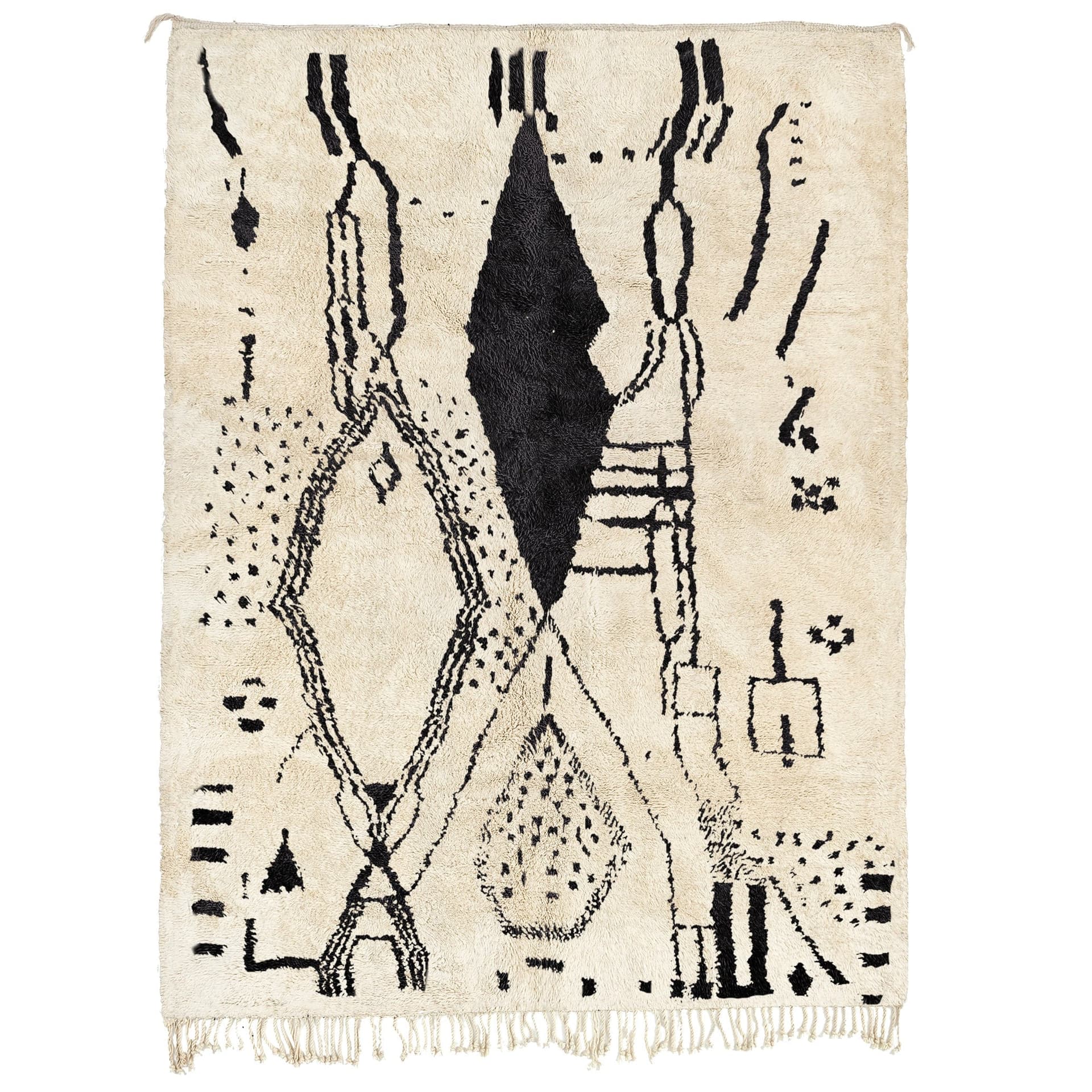 Tapis Marocain Beni Ourain 5x8 Laine Noir Ivoire Minimaliste Salon Tapis Berbère - Image 2