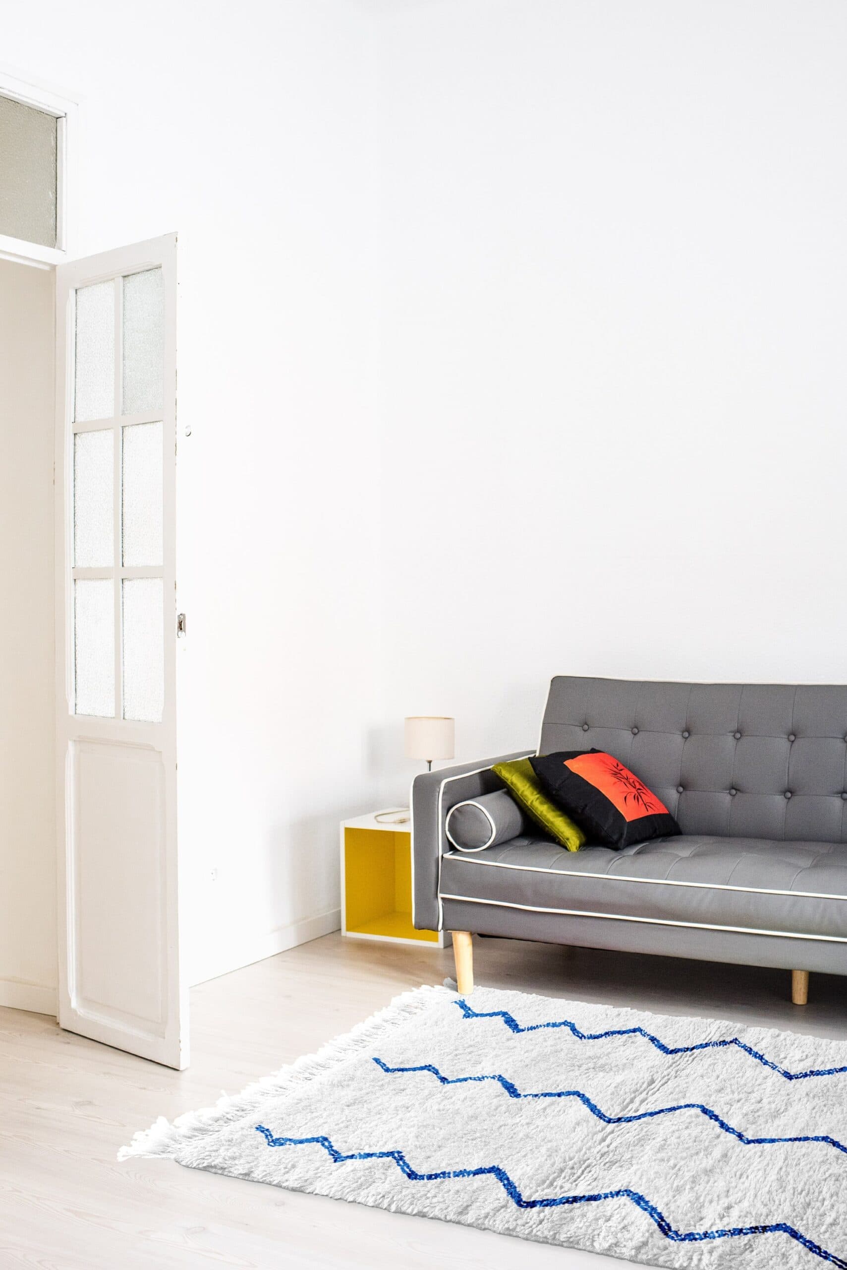 Marokkolainen Matto Beni Ourain 8x10 Villa Kerma Valkoinen Koboltinsininen Zikzak Boho Olohuone - Image 4