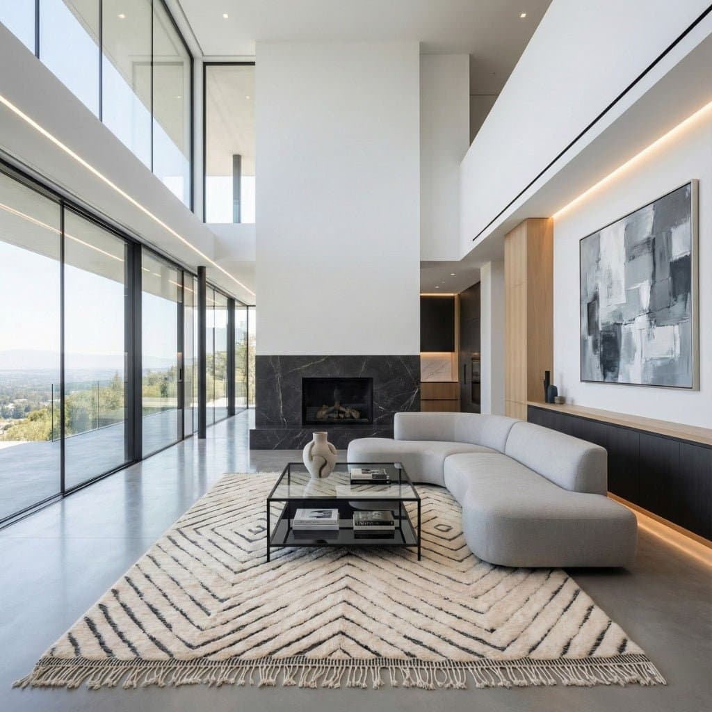 Moroccan Rug Handmade Wool - Ivory Black Modern Boho Area Rug for Living Room Bedroom - Beni Mrirt - Image 11