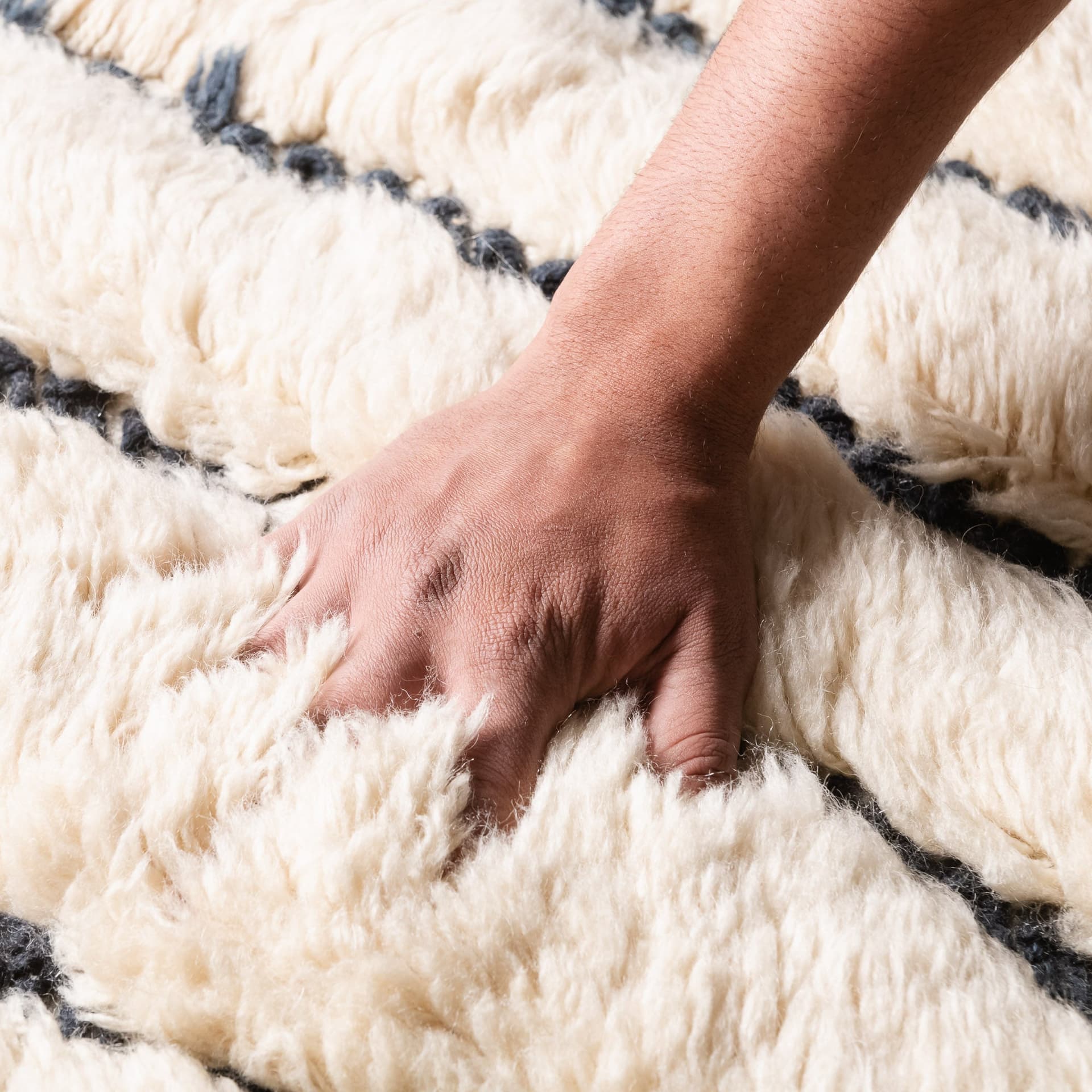 Moroccan Rug Handmade Wool - Ivory Black Modern Boho Area Rug for Living Room Bedroom - Beni Mrirt - Image 15
