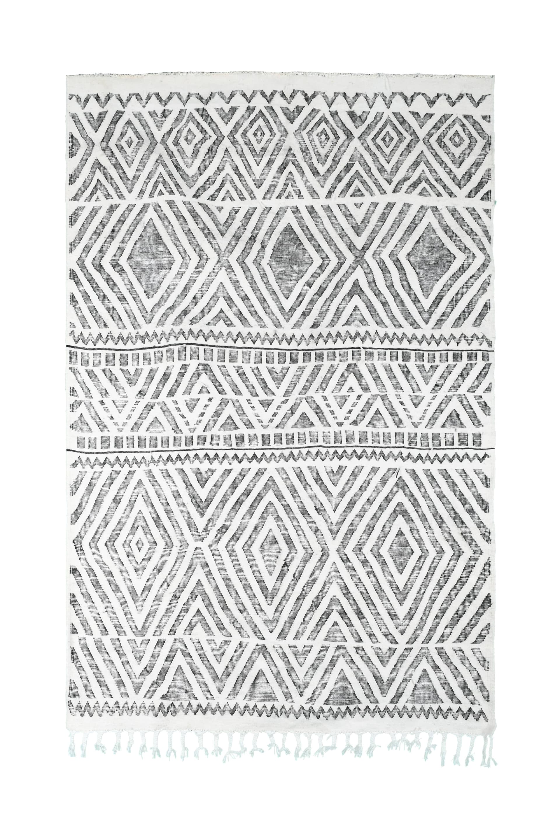 Ivory Diamond Band Kilim Rug