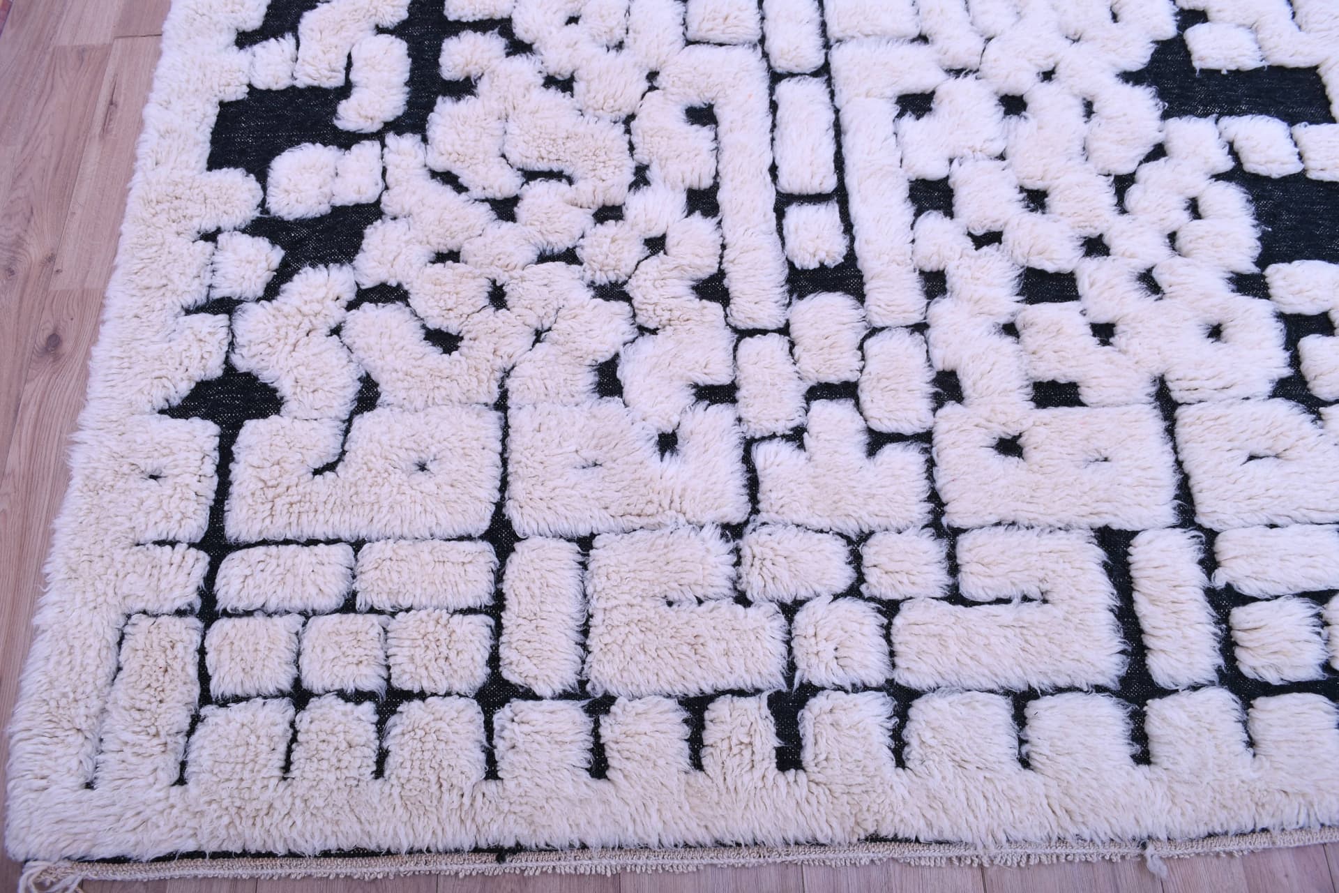 Ivory Black Geometric Beni Ourain Rug