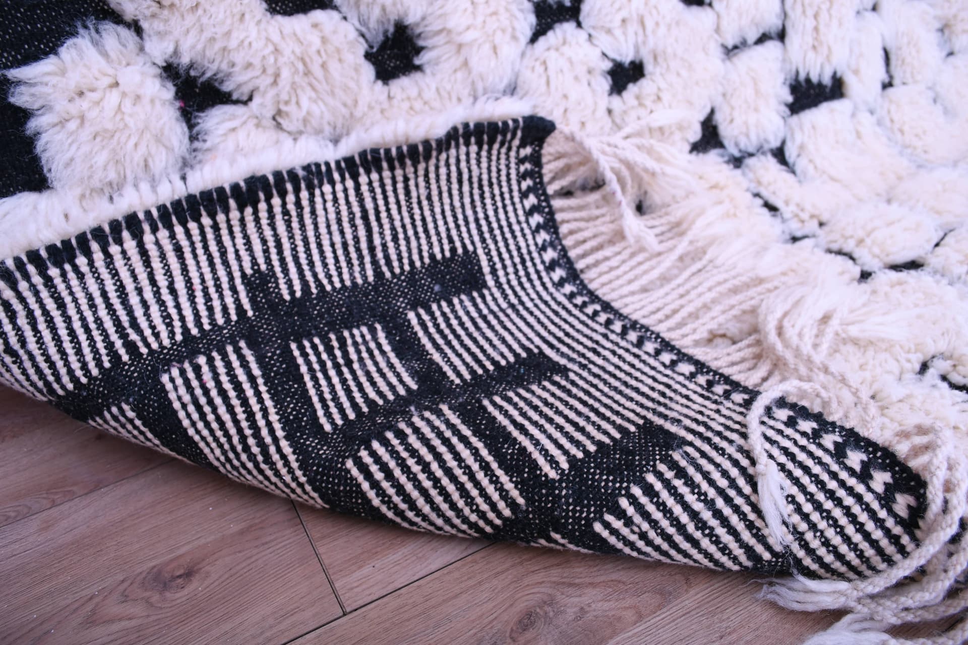 Ivory Black Geometric Beni Ourain Rug