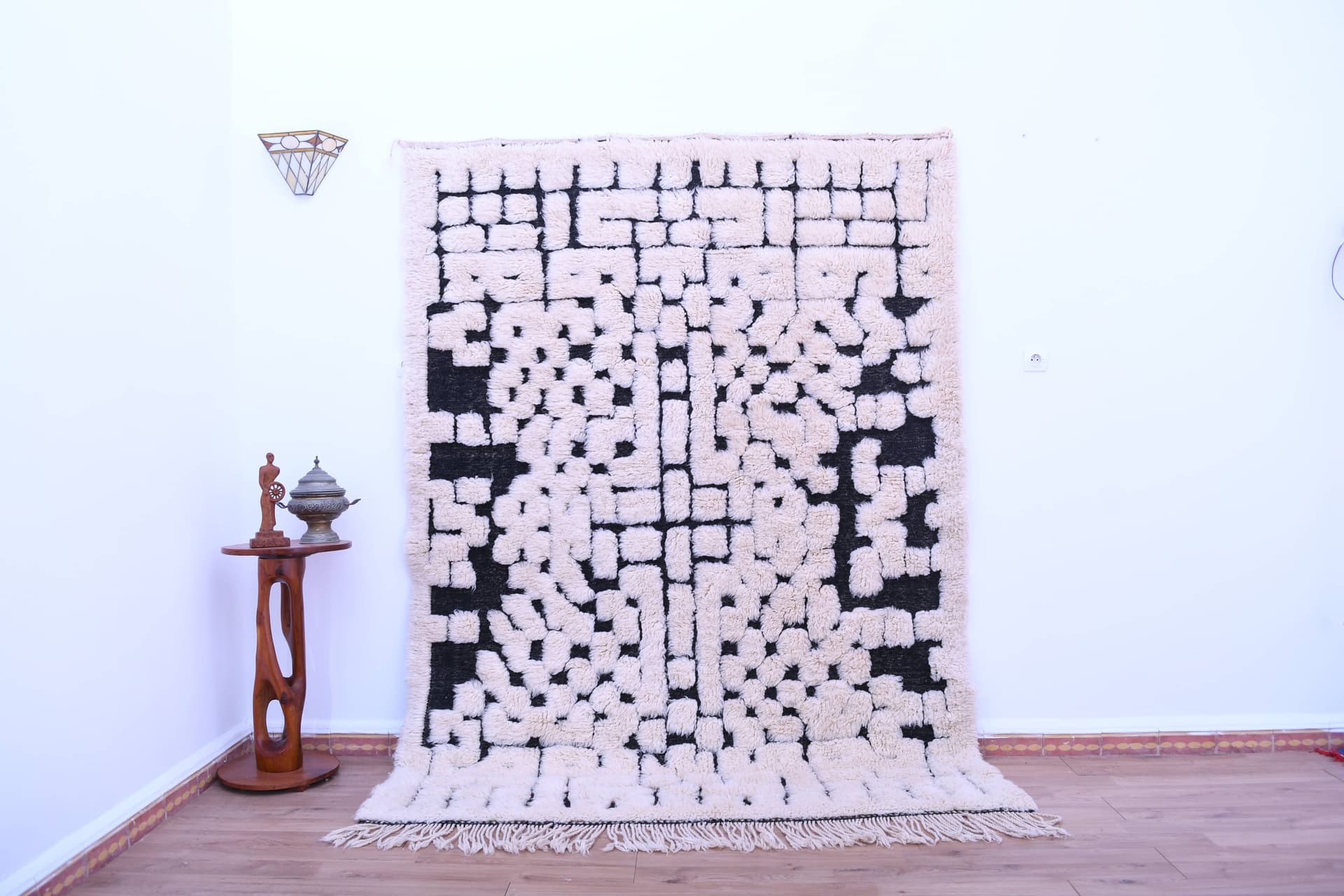 Ivory Black Geometric Beni Ourain Rug