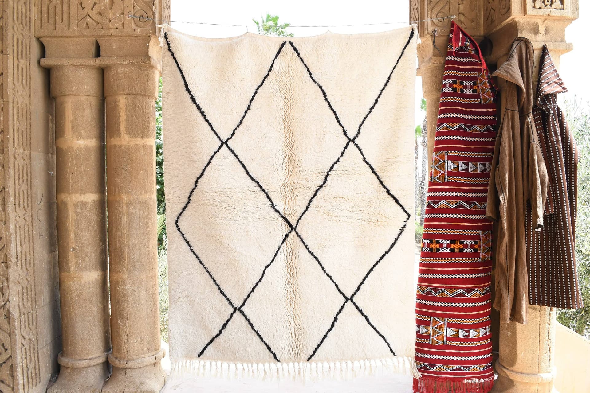 Ivory Fringe Diamond Beni Ourain Rug