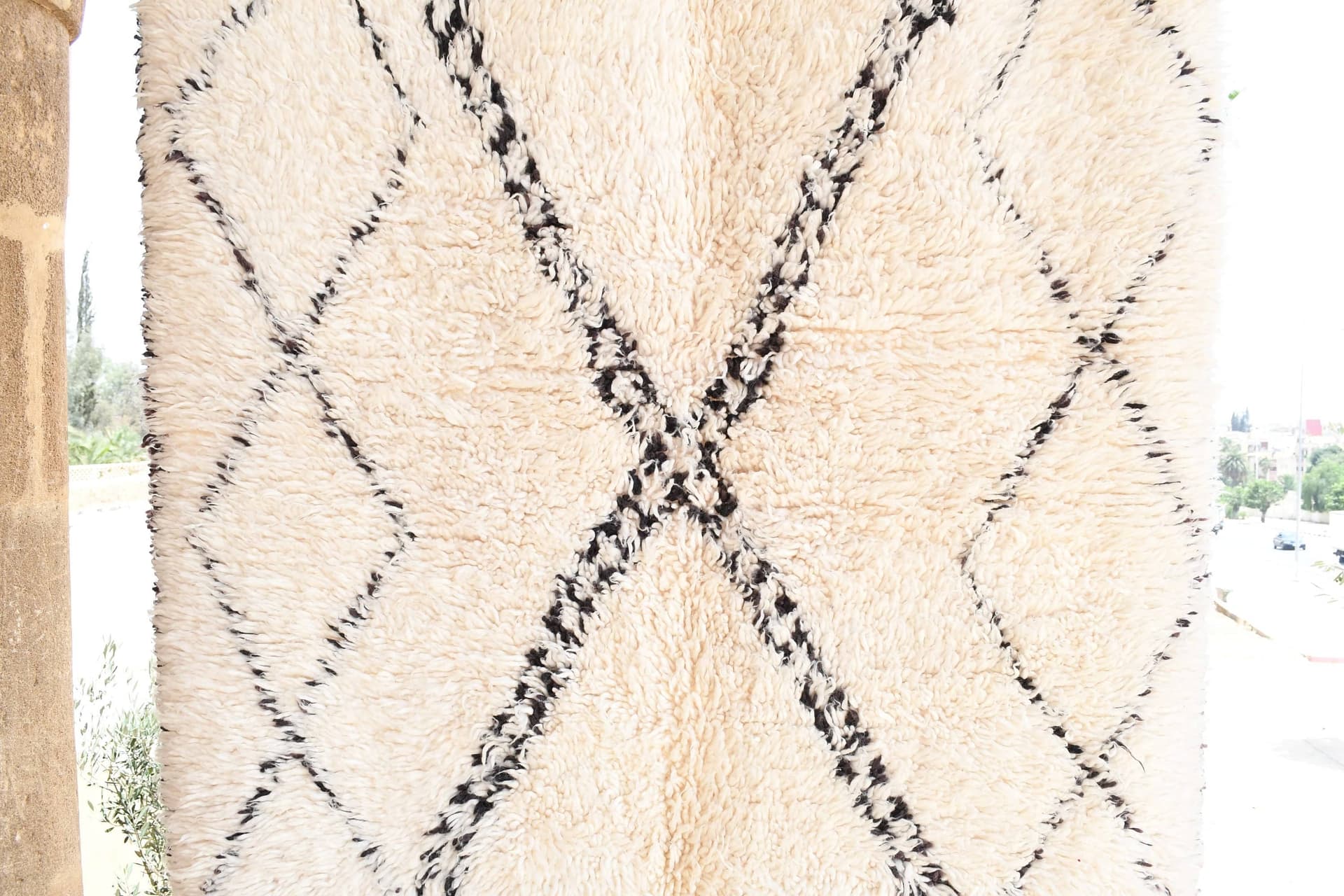 Ivory Angular Lattice Beni Ourain Rug