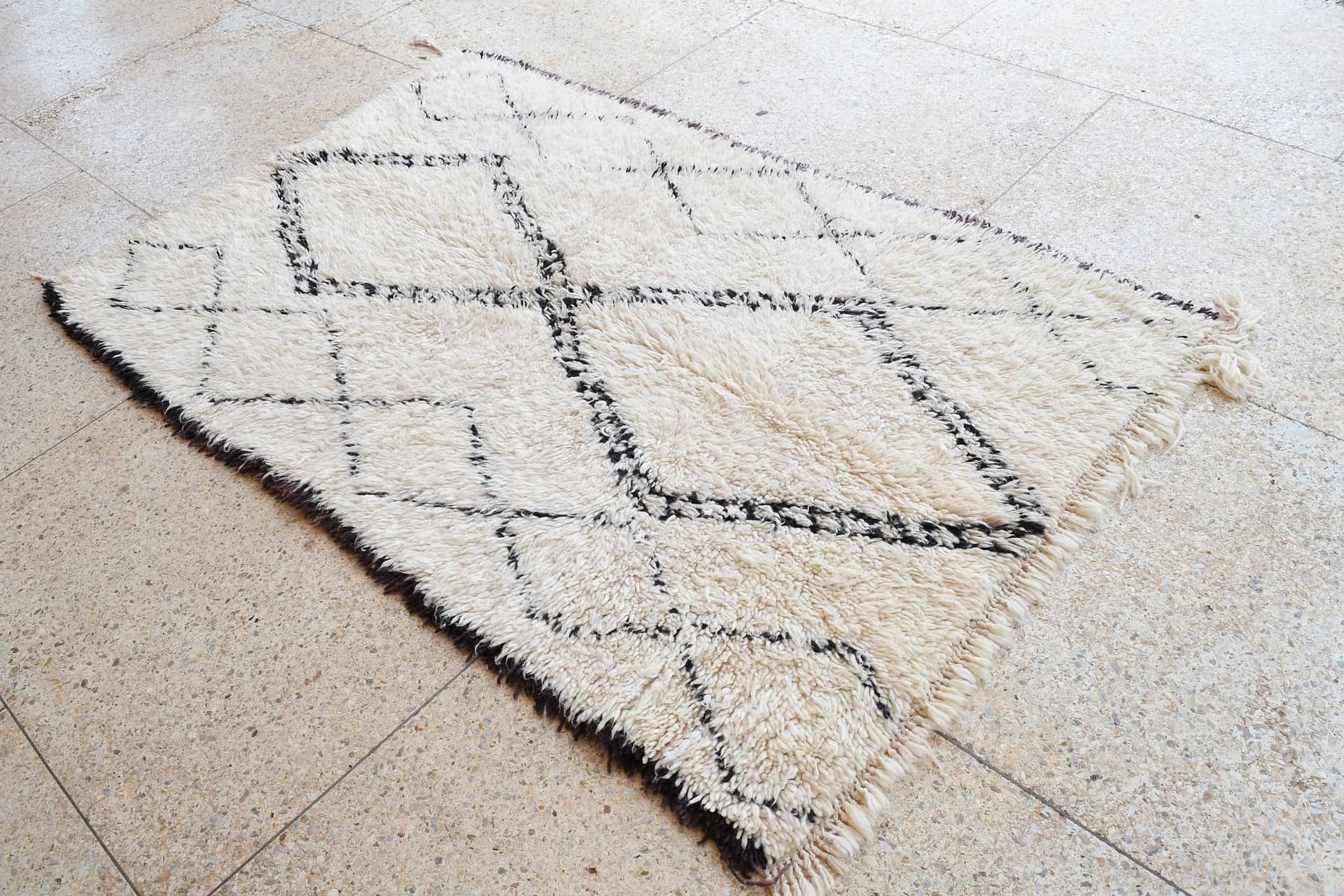 Ivory Angular Lattice Beni Ourain Rug