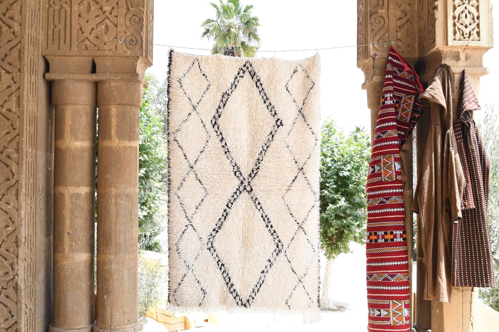 Ivory Angular Lattice Beni Ourain Rug