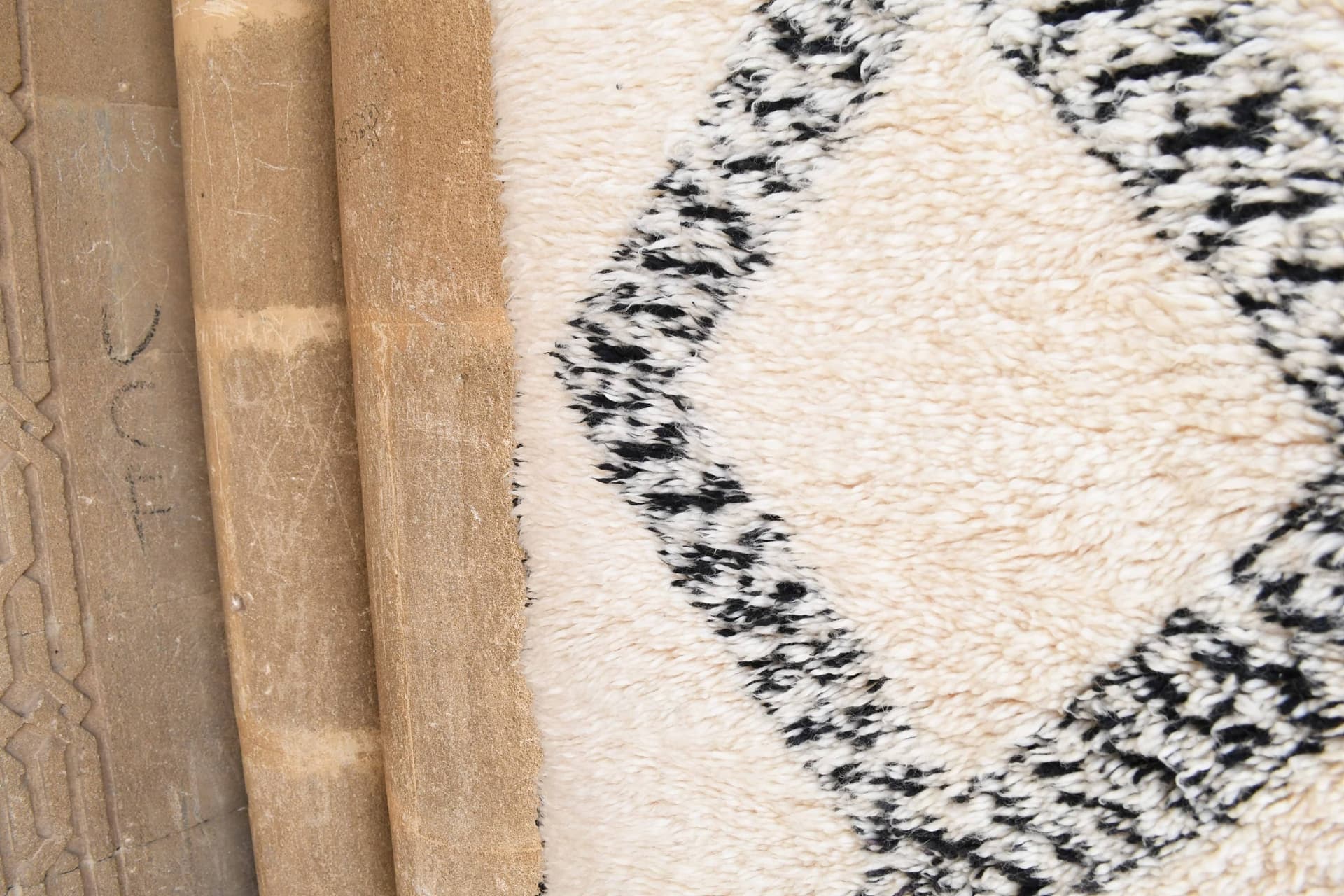 Ivory Black Net Beni Ourain Rug