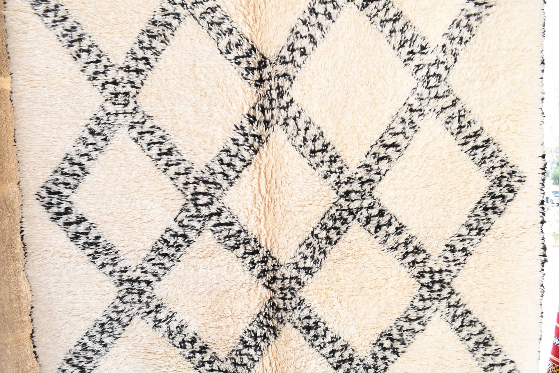 Ivory Black Net Beni Ourain Rug