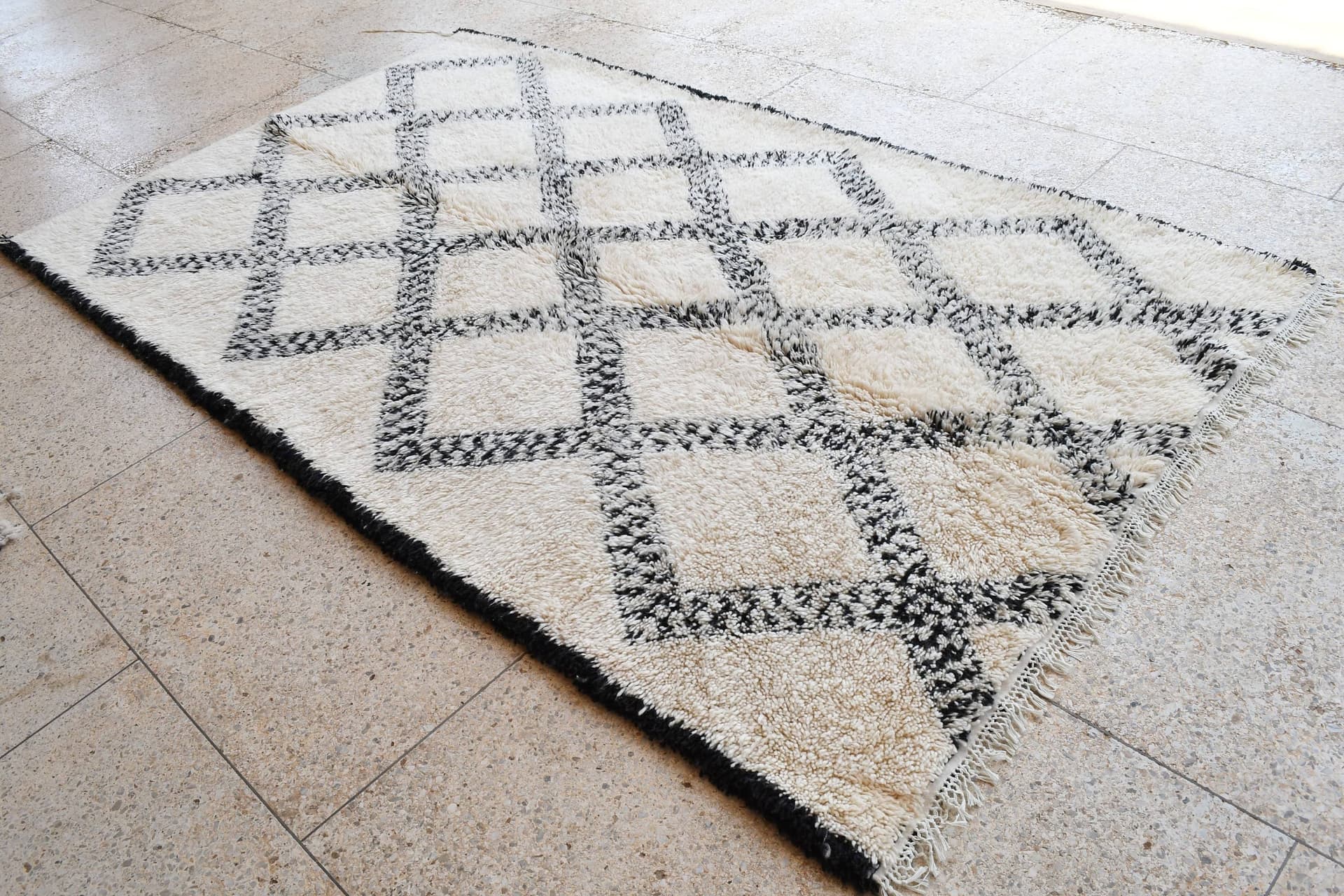 Ivory Black Net Beni Ourain Rug