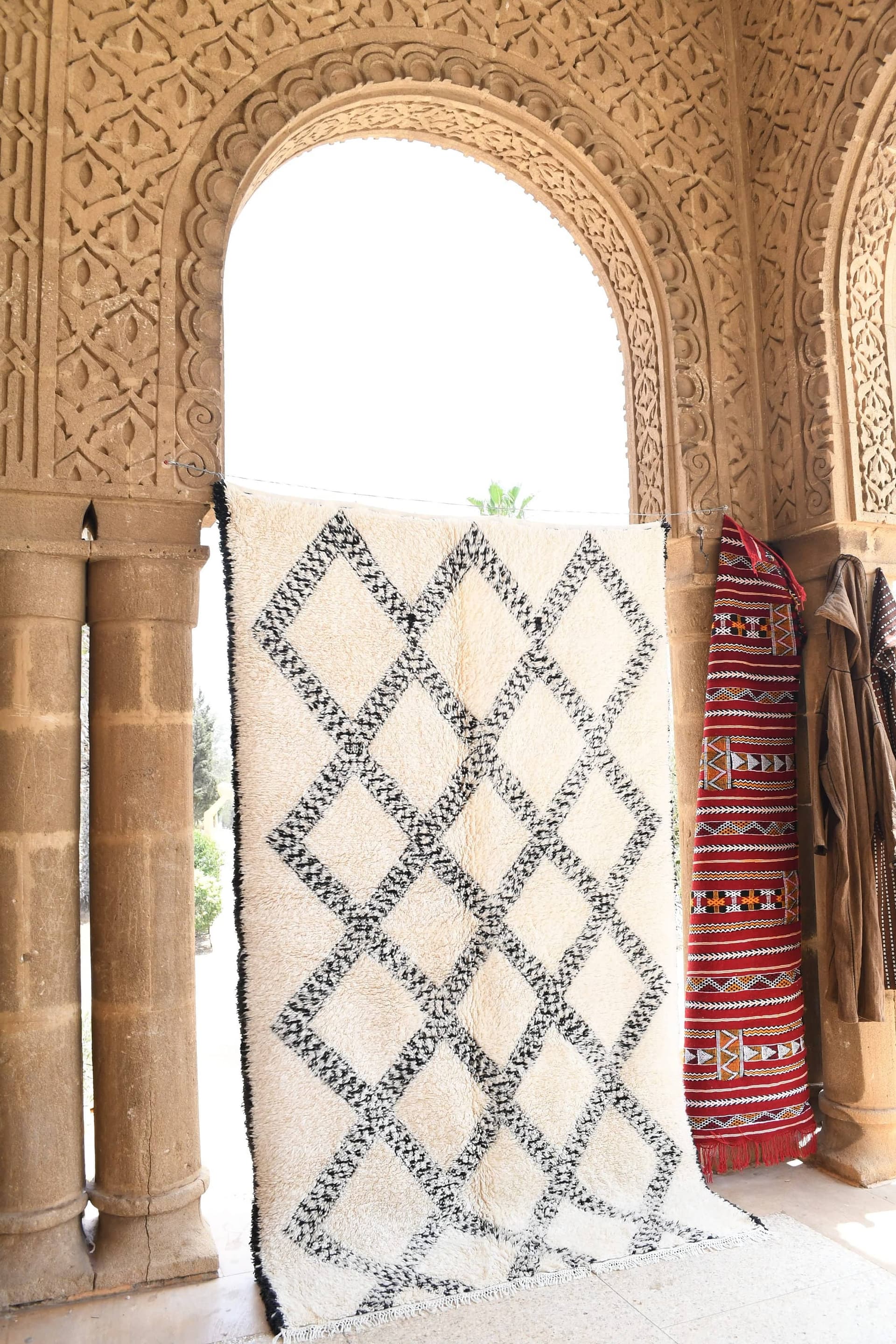 Ivory Black Net Beni Ourain Rug