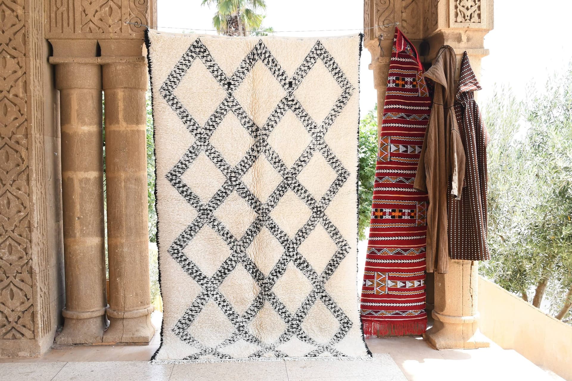 Ivory Black Net Beni Ourain Rug