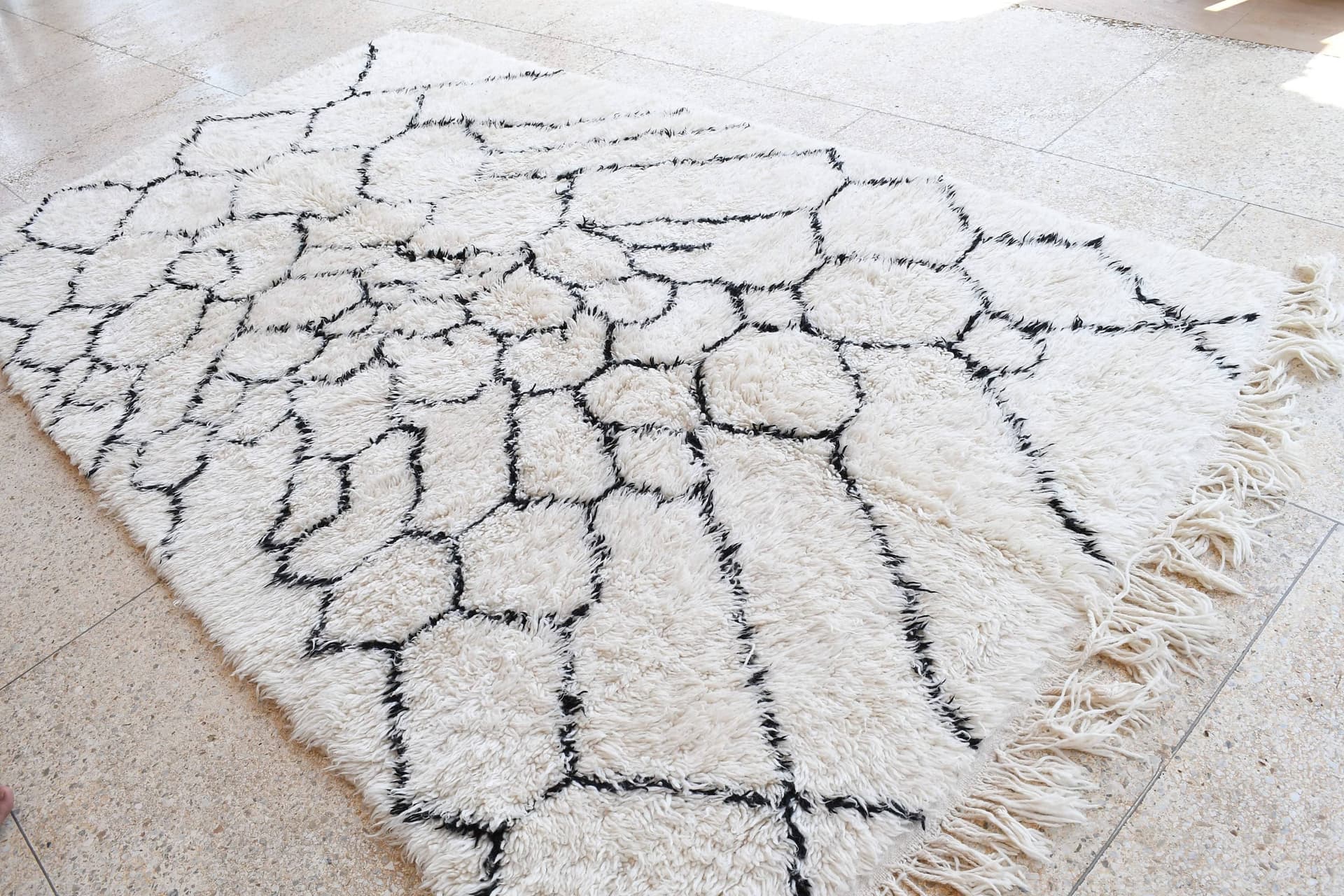 Ivory Black Lattice Beni Ourain Rug