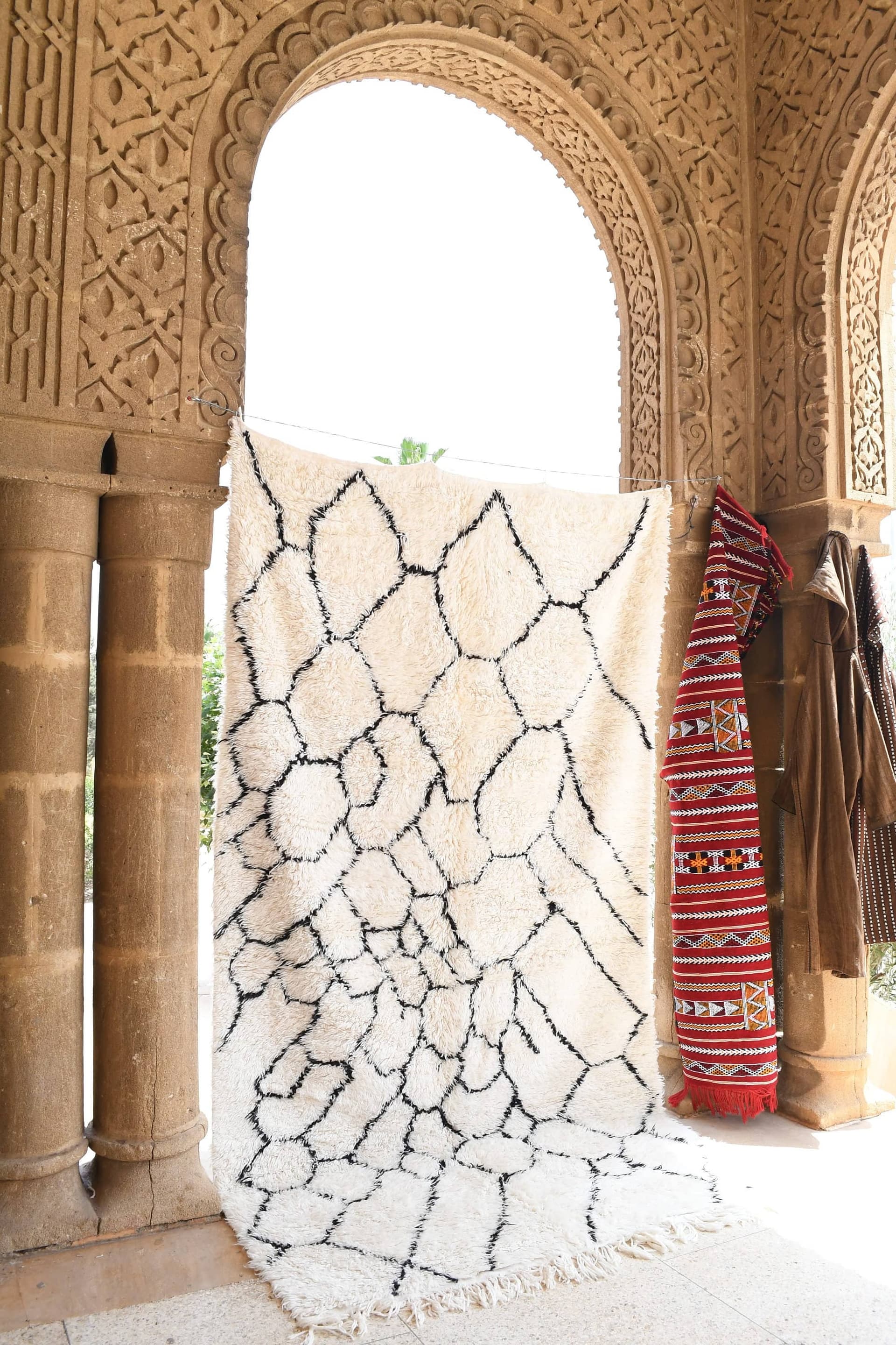 Ivory Black Lattice Beni Ourain Rug