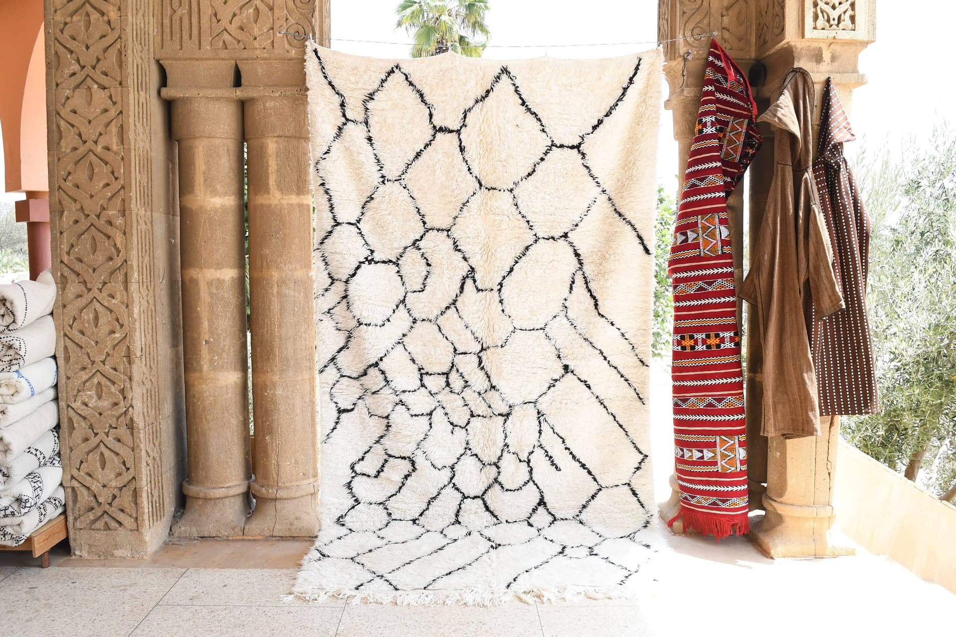 Ivory Black Lattice Beni Ourain Rug