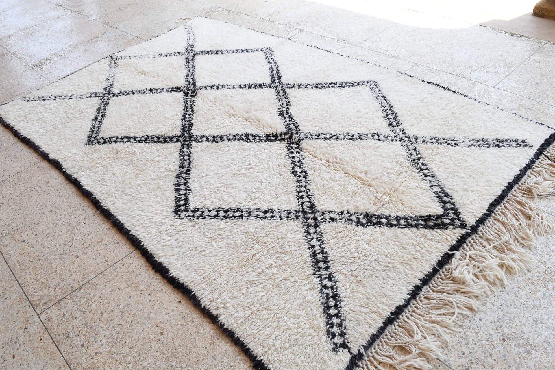 Ivory Black X-Diamond Beni Ourain Rug