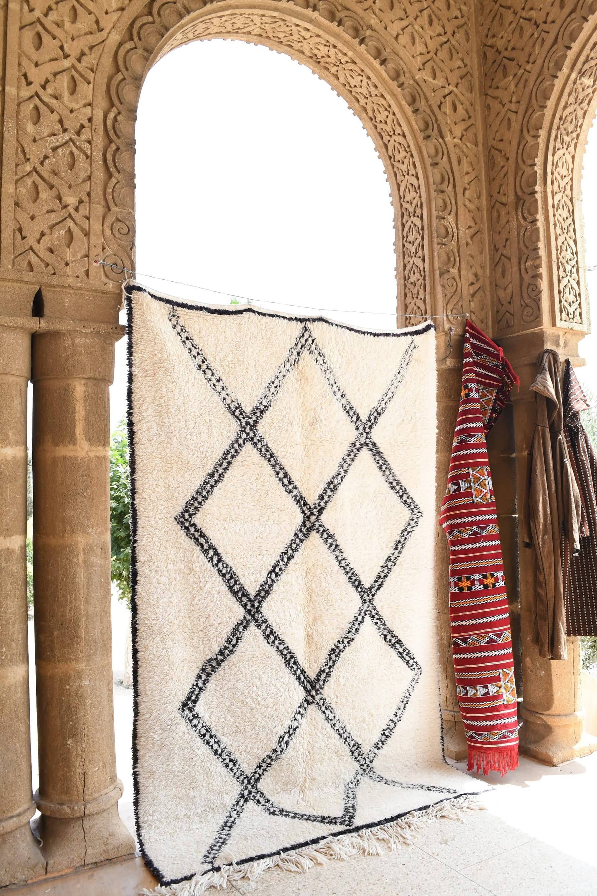 Ivory Black X-Diamond Beni Ourain Rug