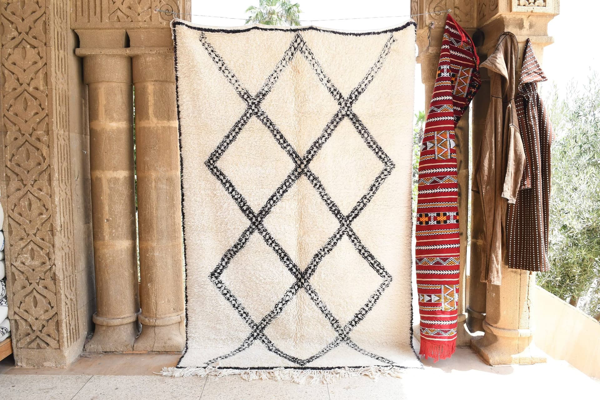 Ivory Black X-Diamond Beni Ourain Rug