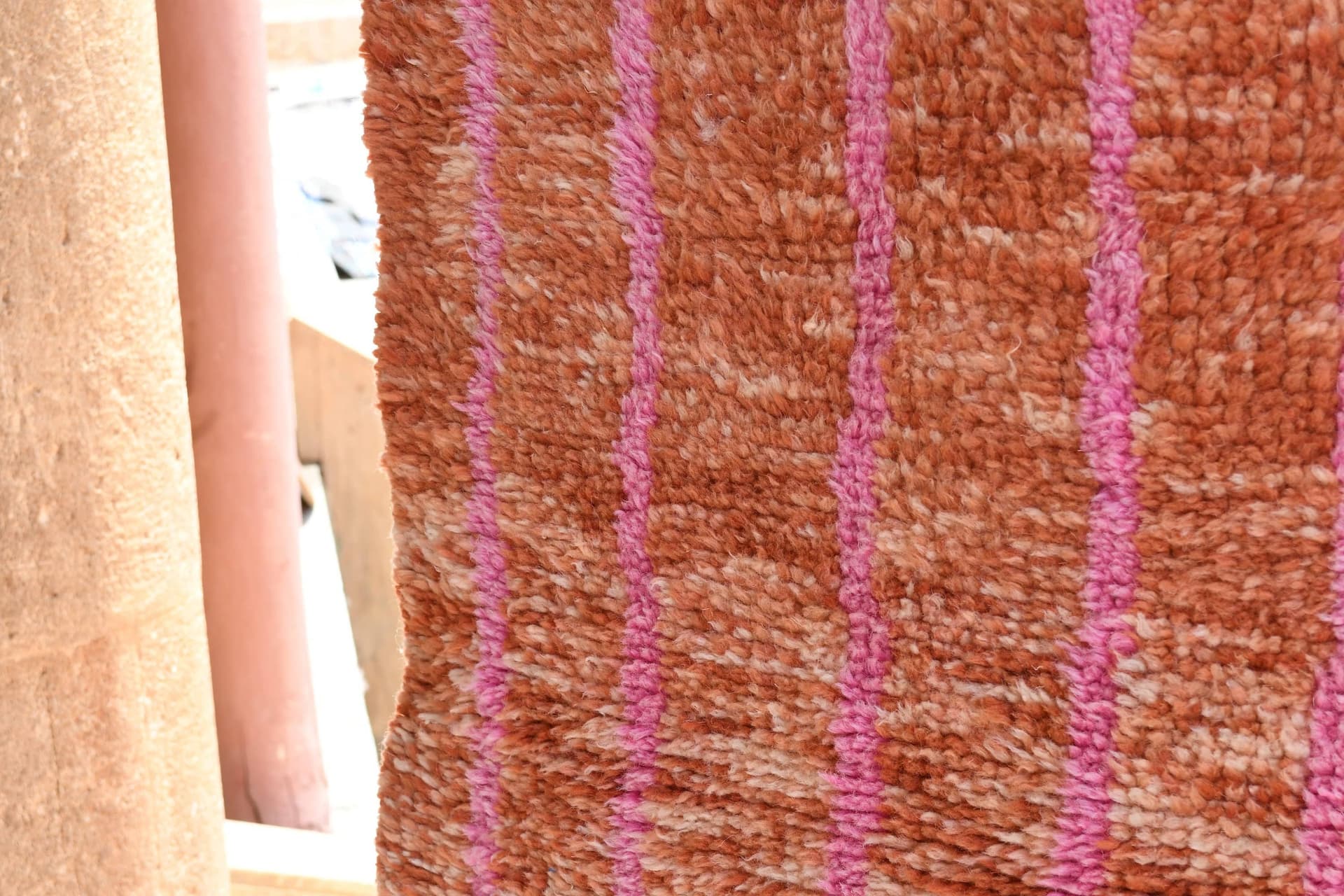 Rust Pink Striped Mrirt Rug