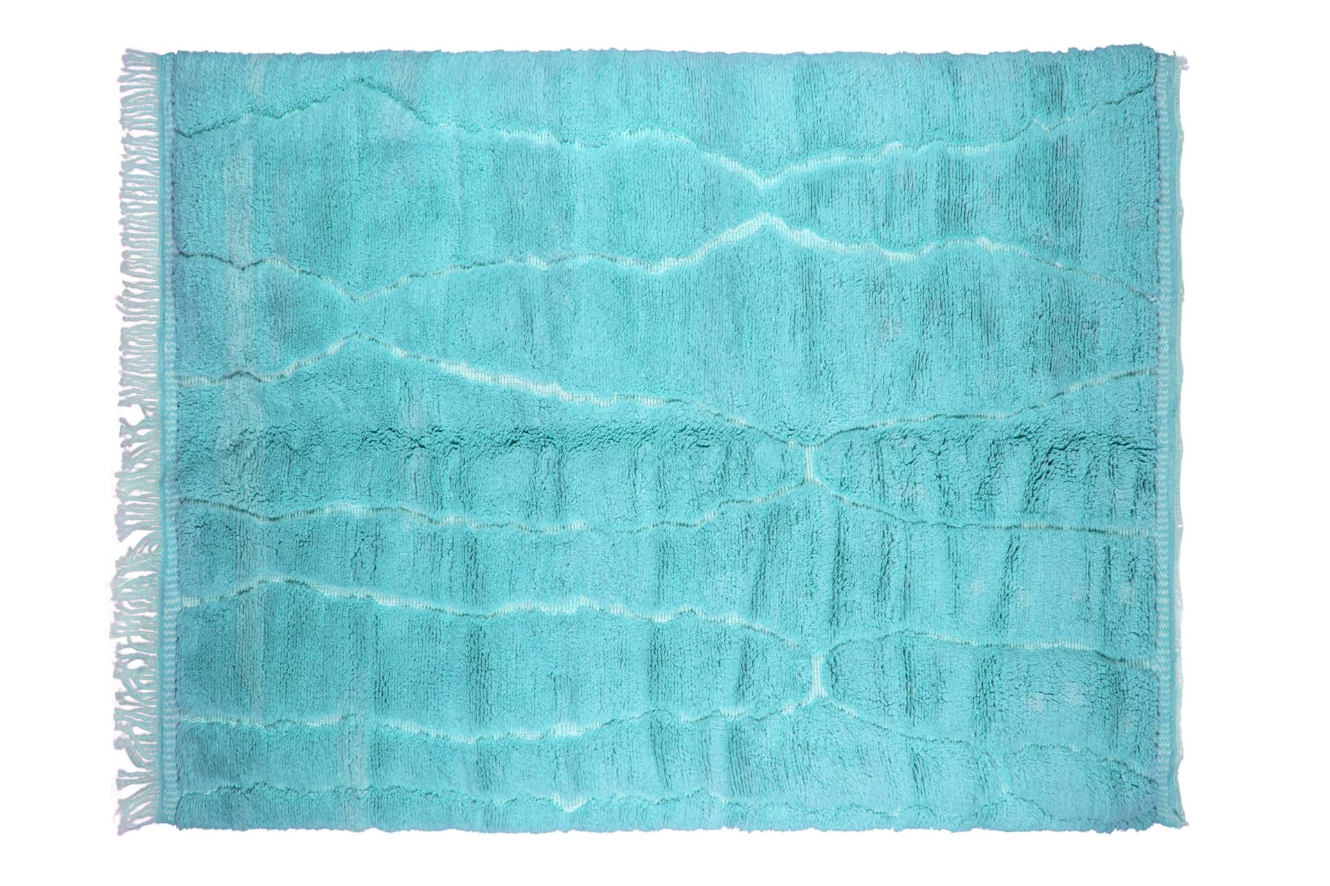 Turquoise Wavy Line Beni Mrirt Rug