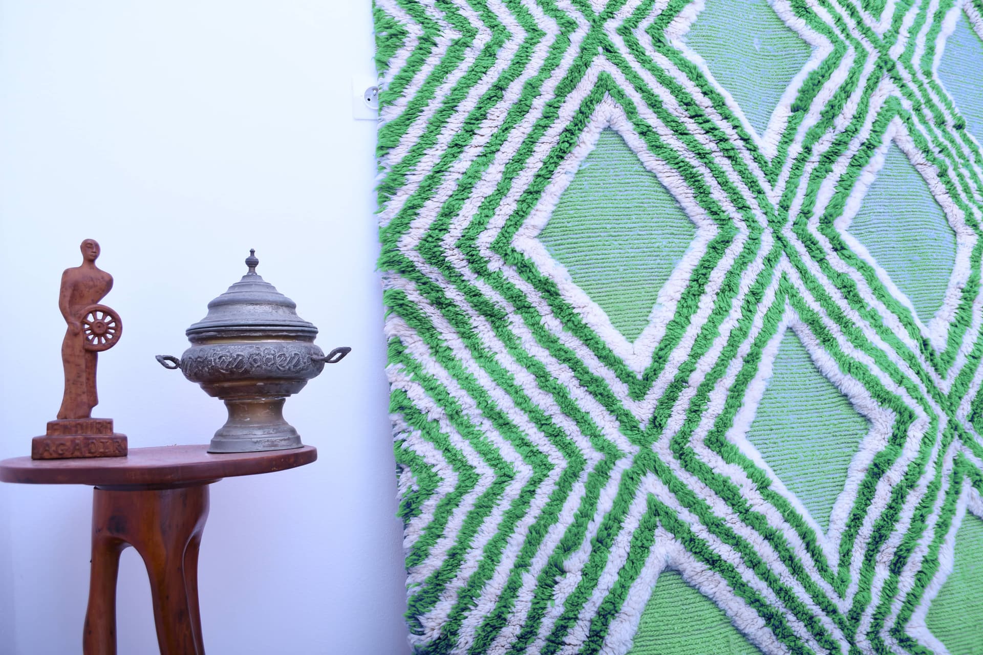 Green Diamond Grid Beni Mrirt Rug