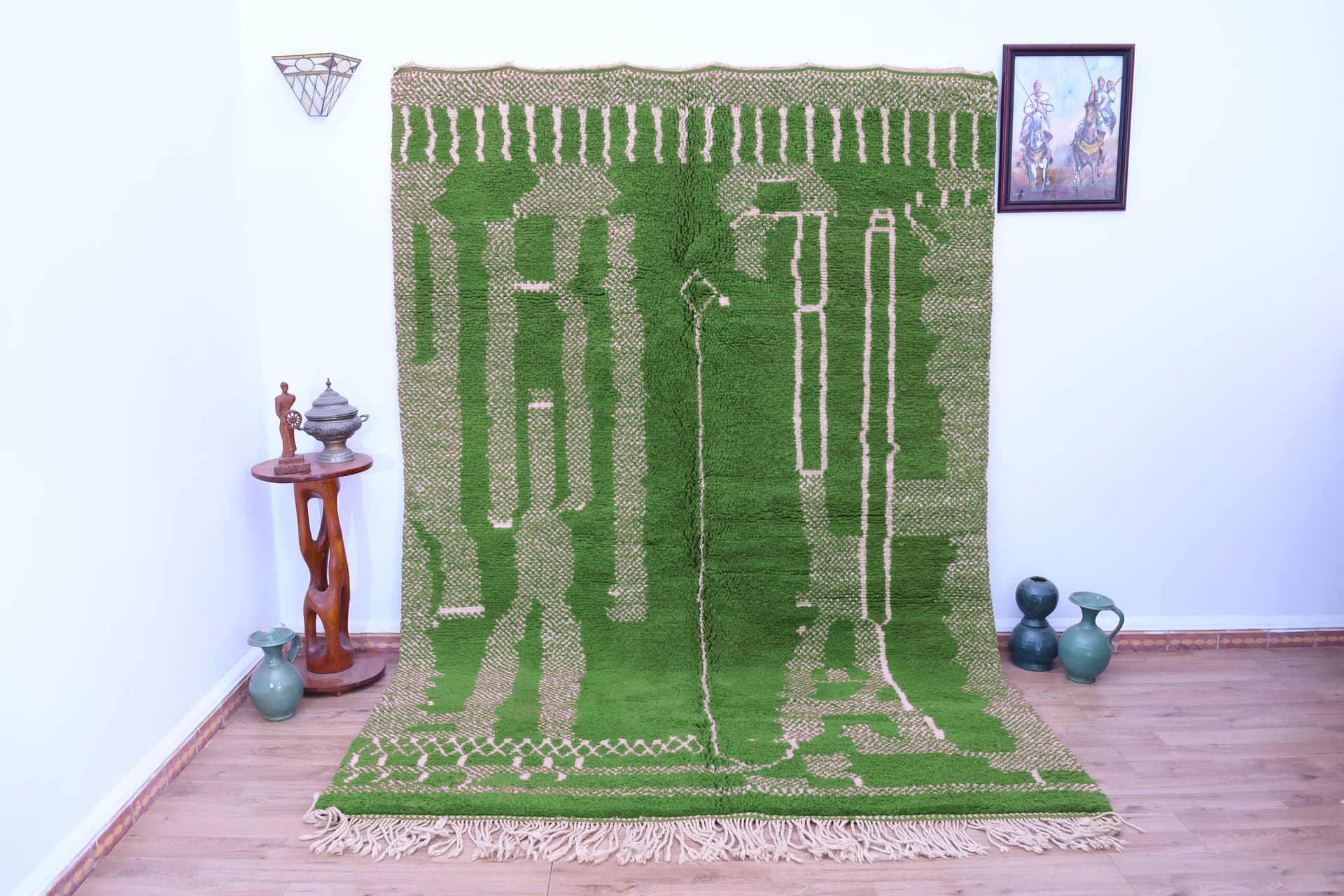 Green Linear Beni Mrirt Rug