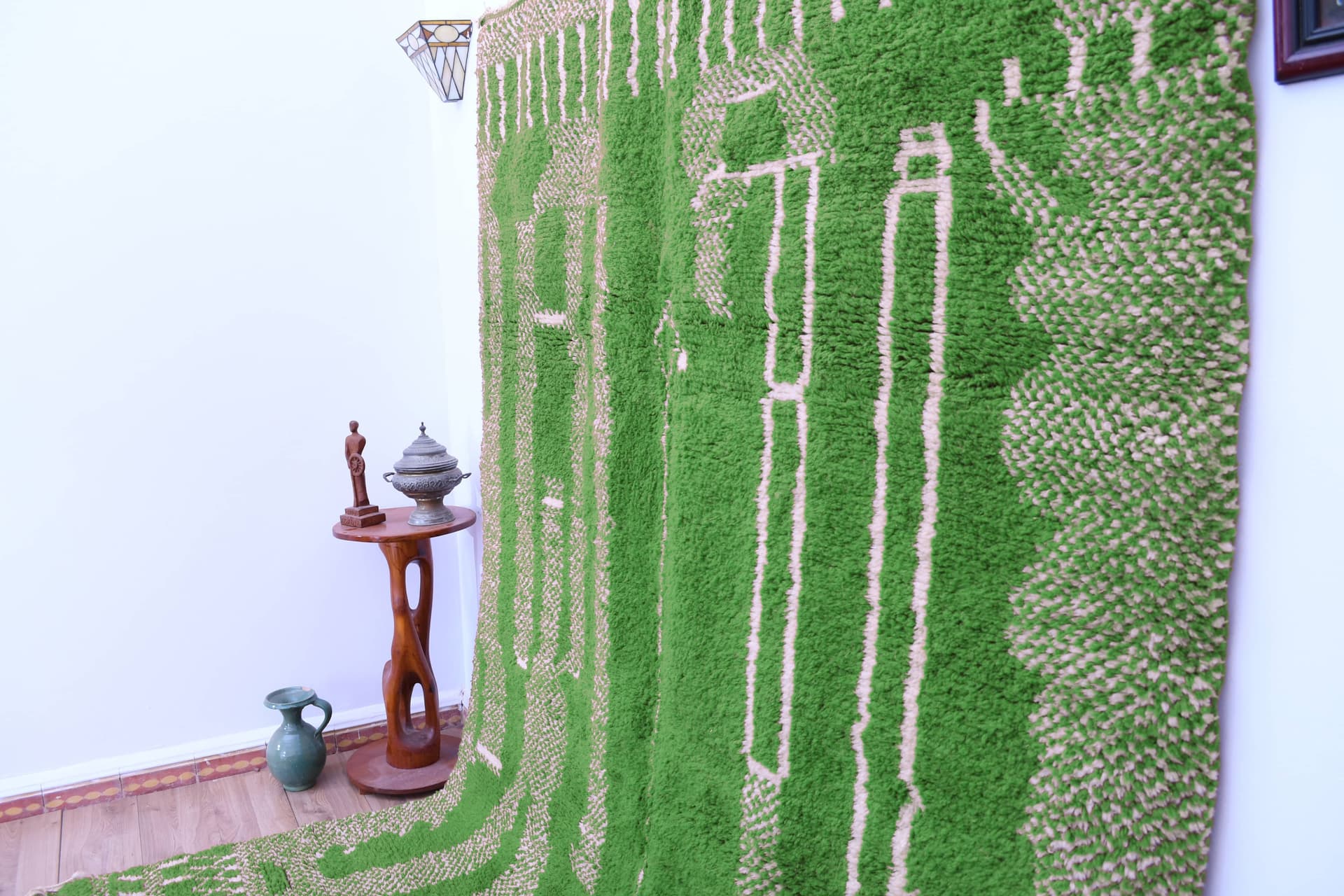Green Linear Beni Mrirt Rug