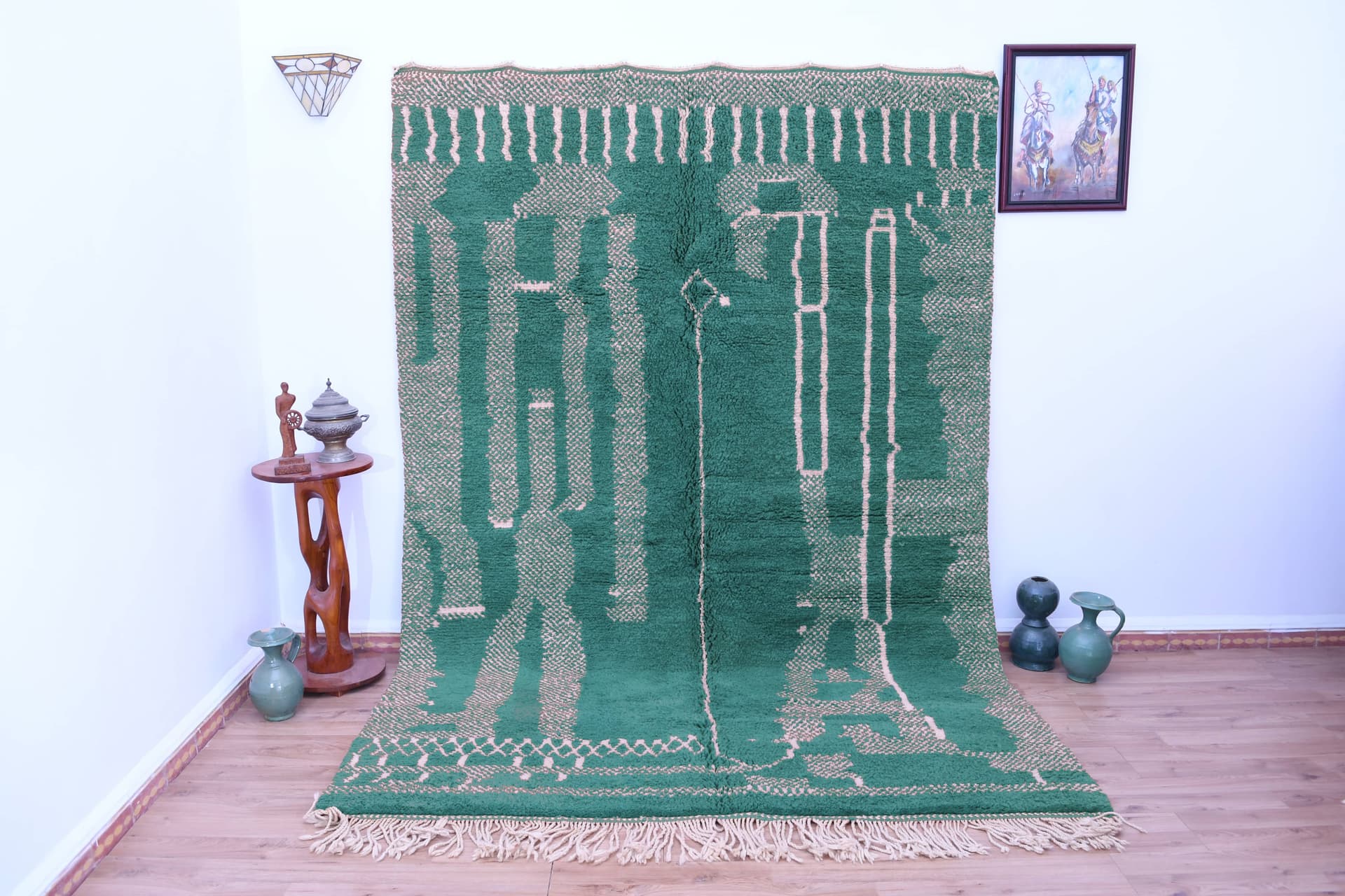 Green Framed Line Beni Mrirt Rug