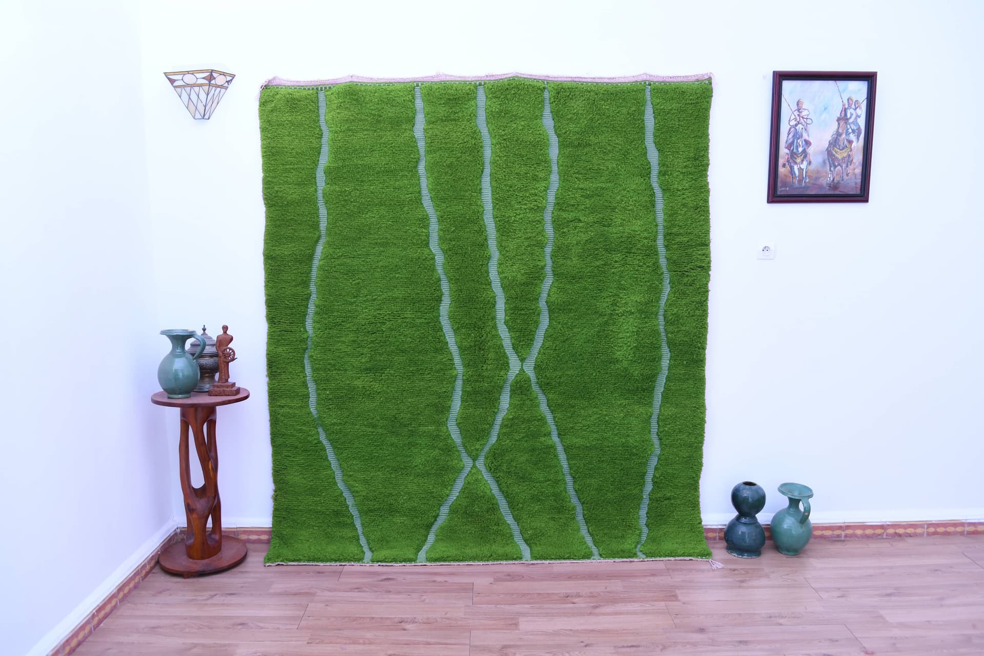 Green Crossing Lines Beni Mrirt Rug