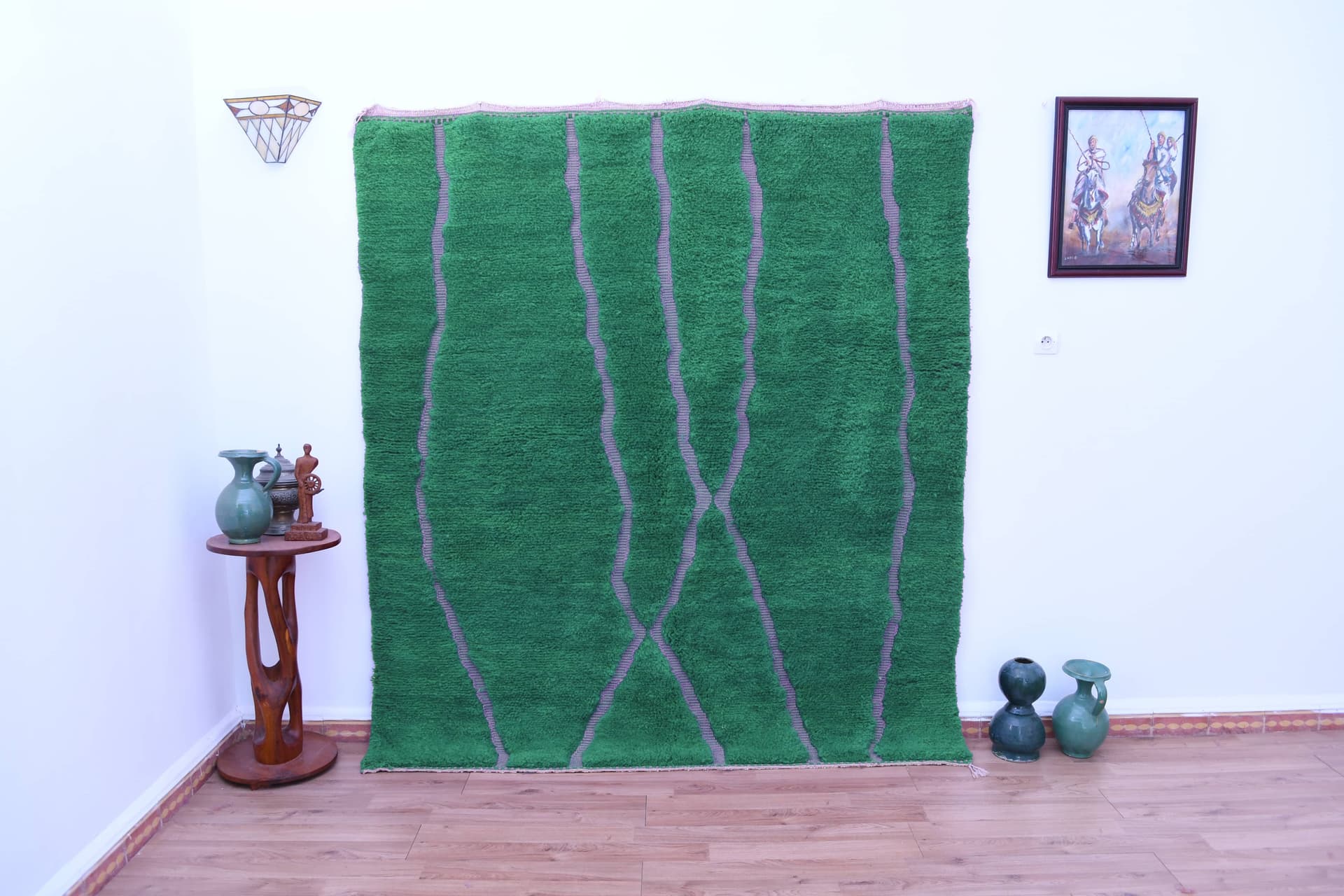 Green Wavy Line Beni Mrirt Rug