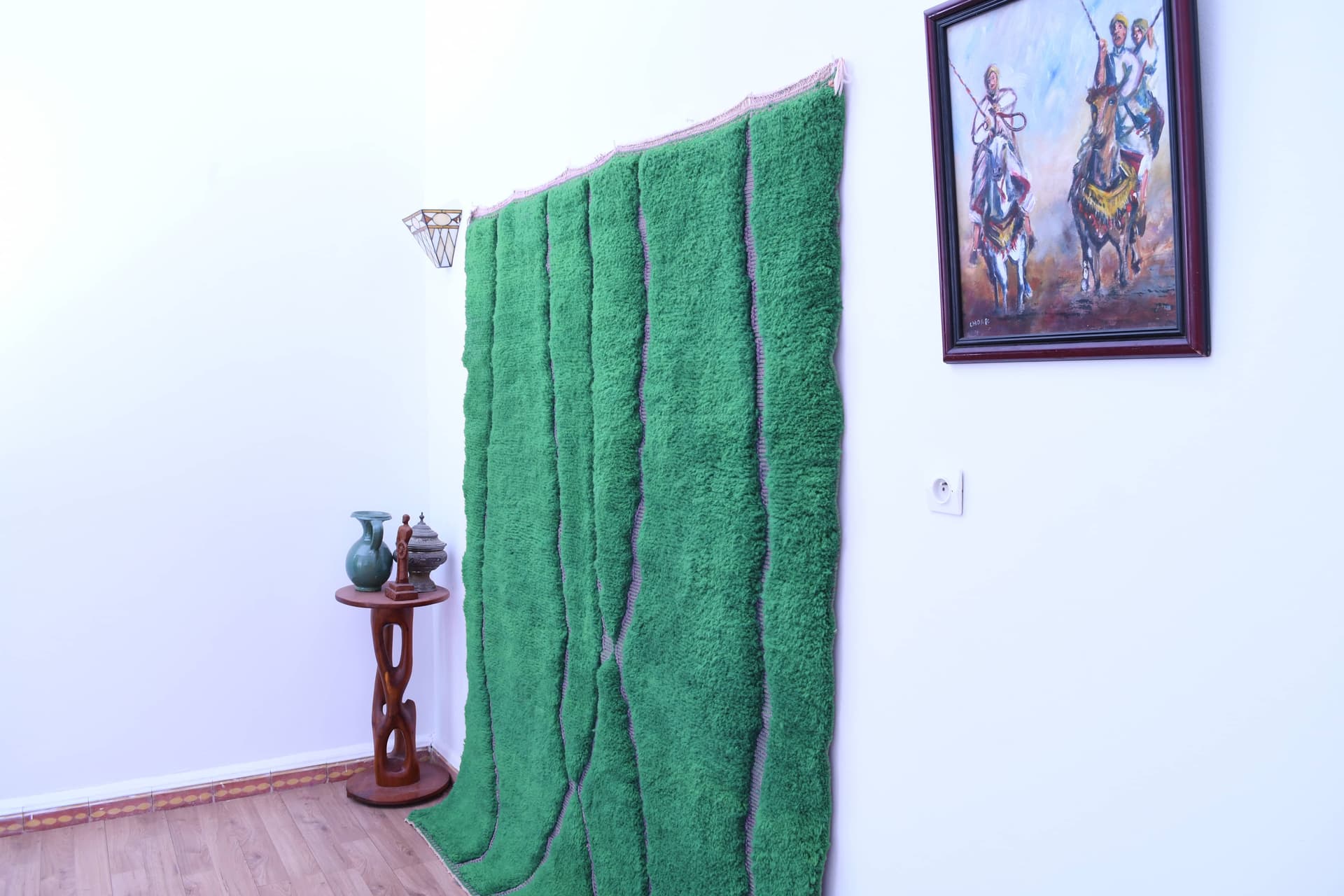 Green Wavy Line Beni Mrirt Rug