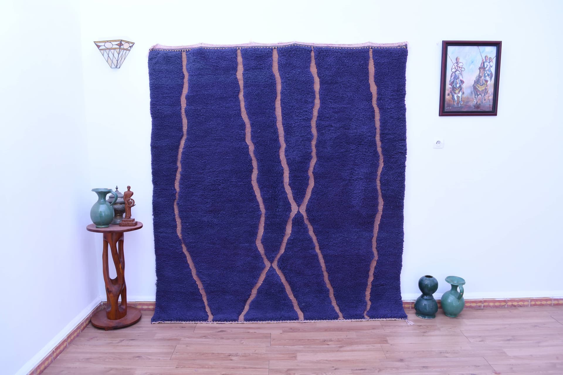 Blue Wavy Line Beni Mrirt Rug