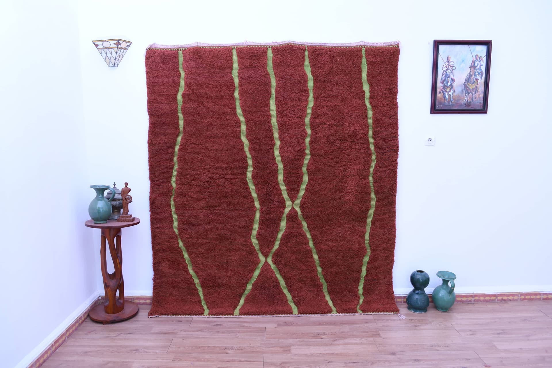 Rust Green Striped Beni Mrirt Rug