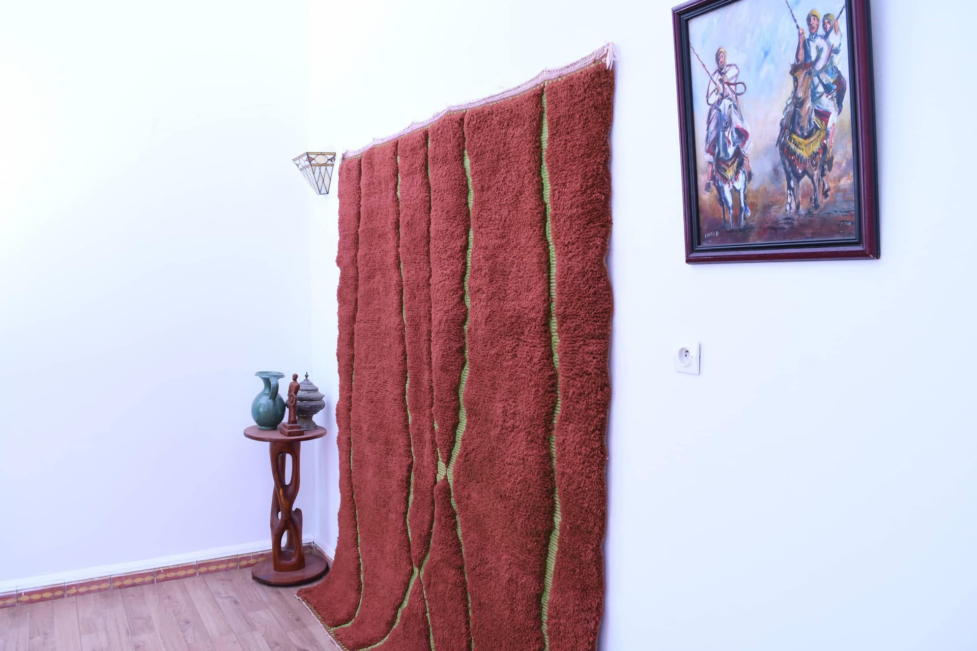 Rust Green Striped Beni Mrirt Rug