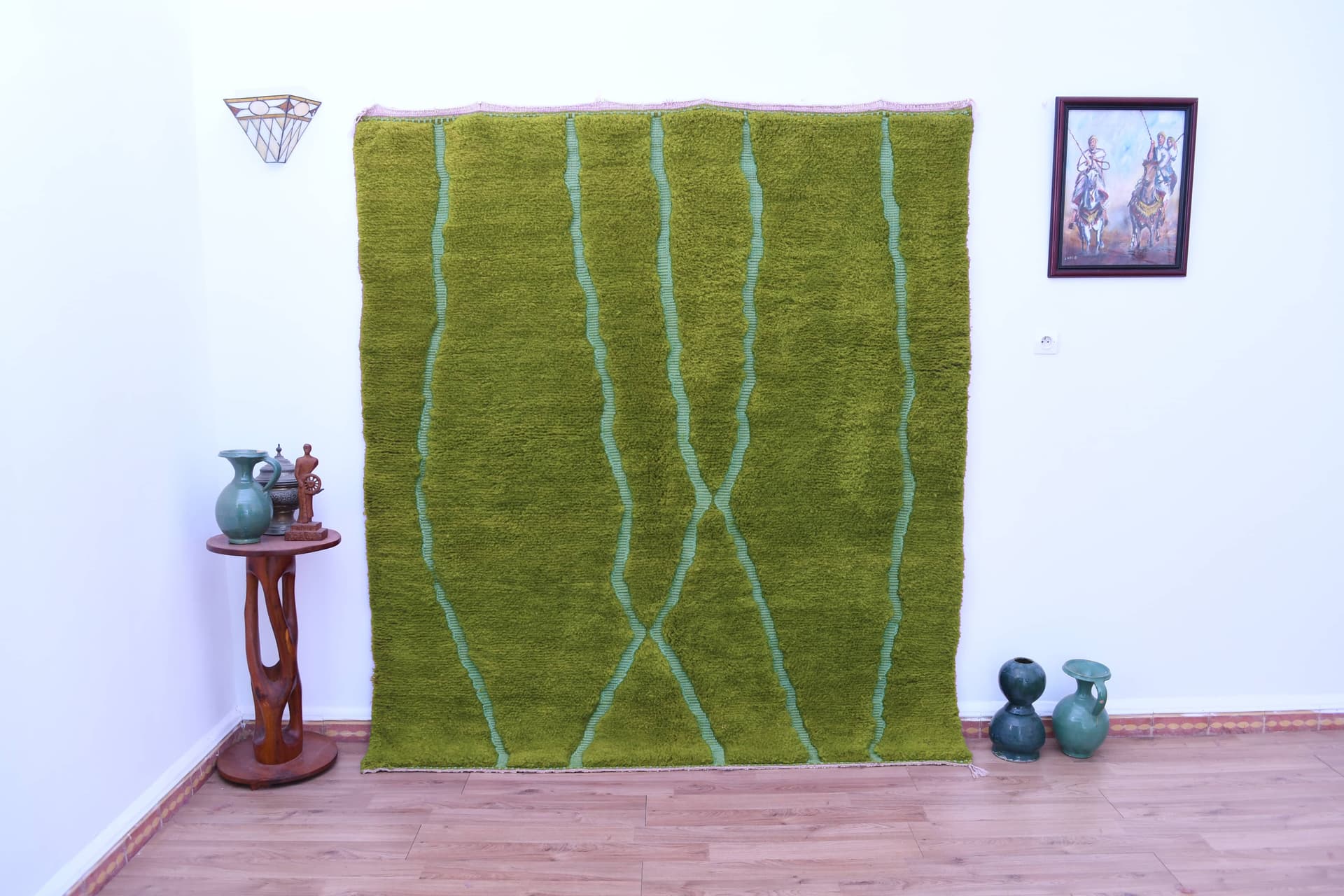 Olive Wavy Line Beni Mrirt Rug