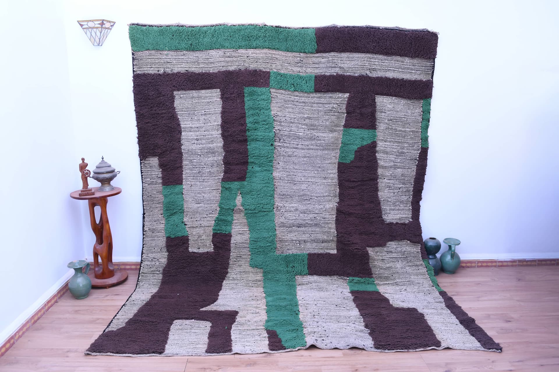 Neutral Green Block Beni Mrirt Rug