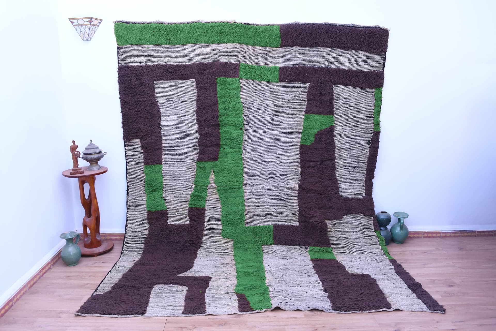 Neutral Green Abstract Beni Mrirt Rug