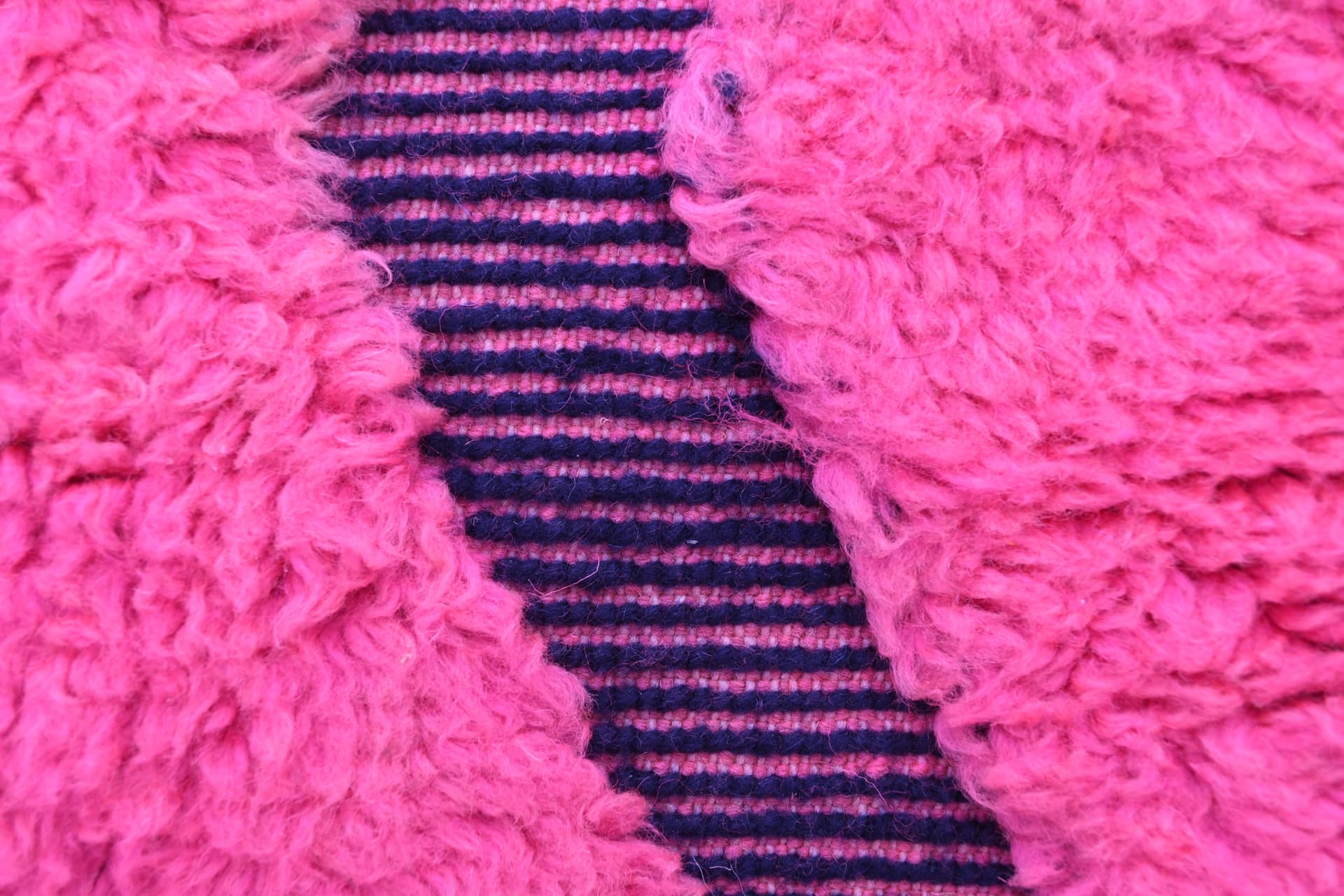 Moroccan Rug Handmade Wool 7x9 - Pink Black Geometric Boho Area Rug for Living Room Bedroom - Mrirt