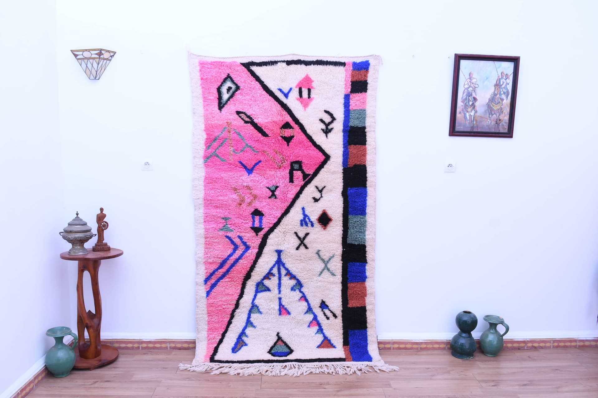 Pink Black Geometric Beni Mrirt Rug