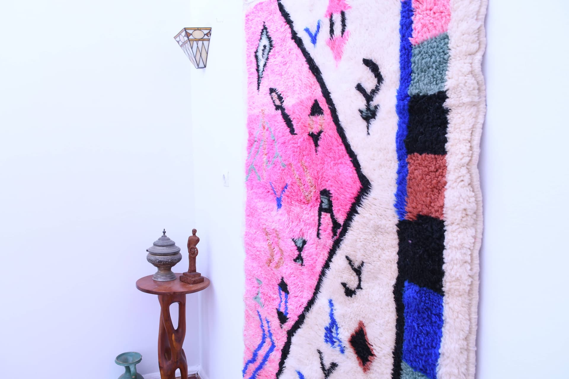 Pink Black Geometric Beni Mrirt Rug