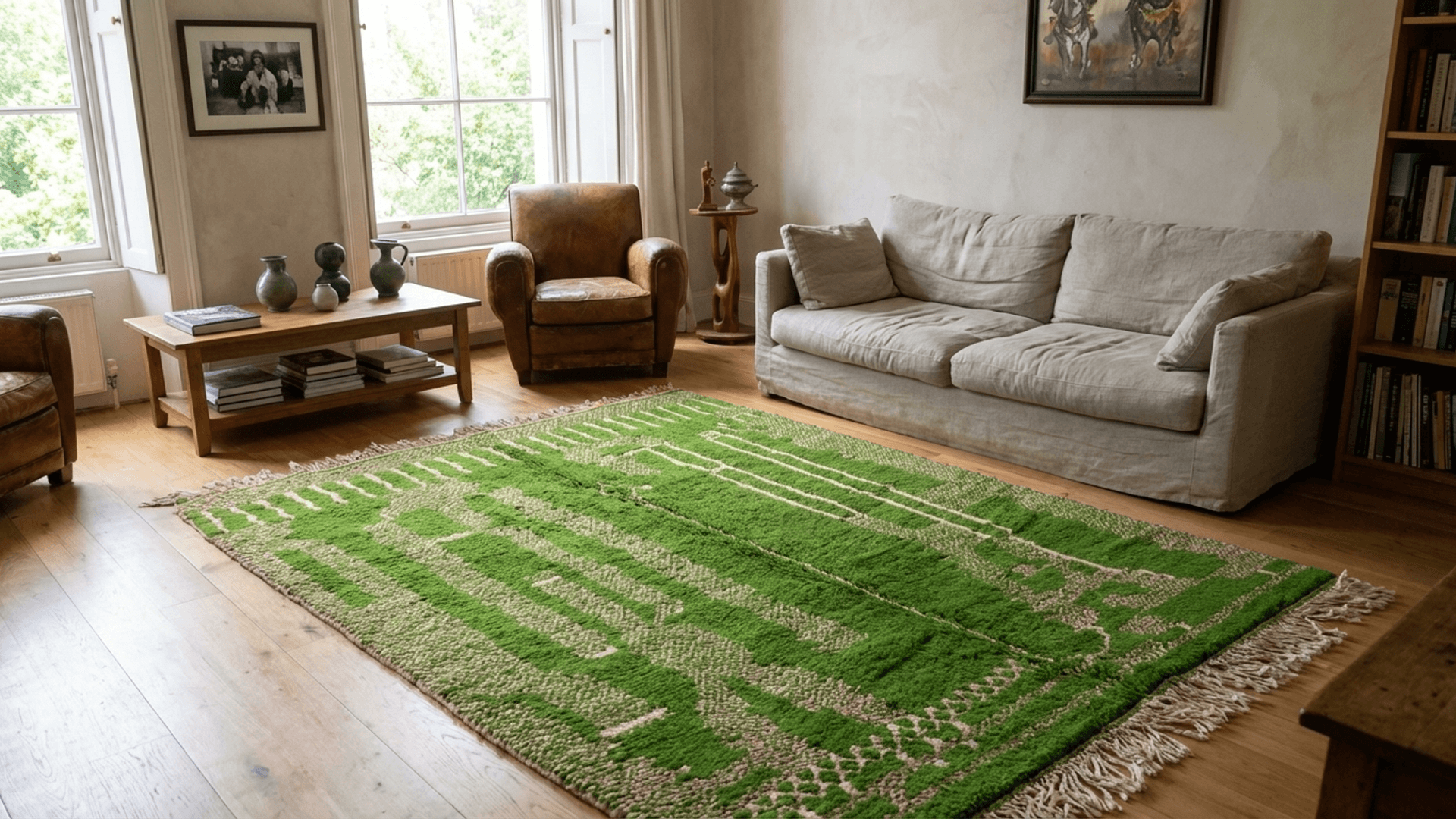 Green Linear Beni Mrirt Rug
