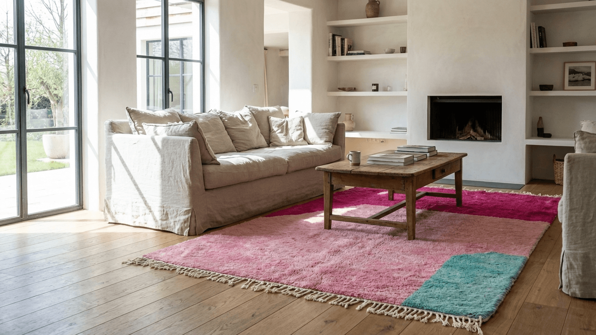 Pink Teal Colorblock Beni Mrirt Rug