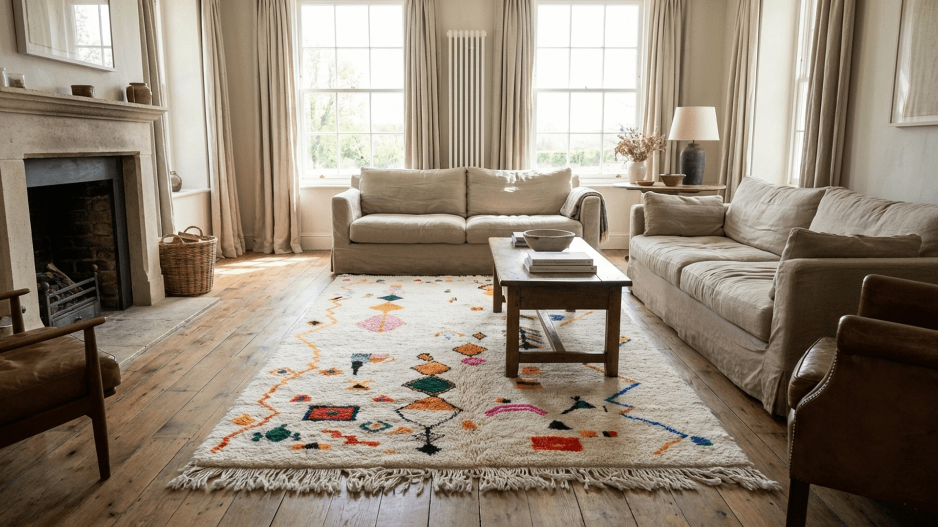 Cream Zigzag Azilal Rug