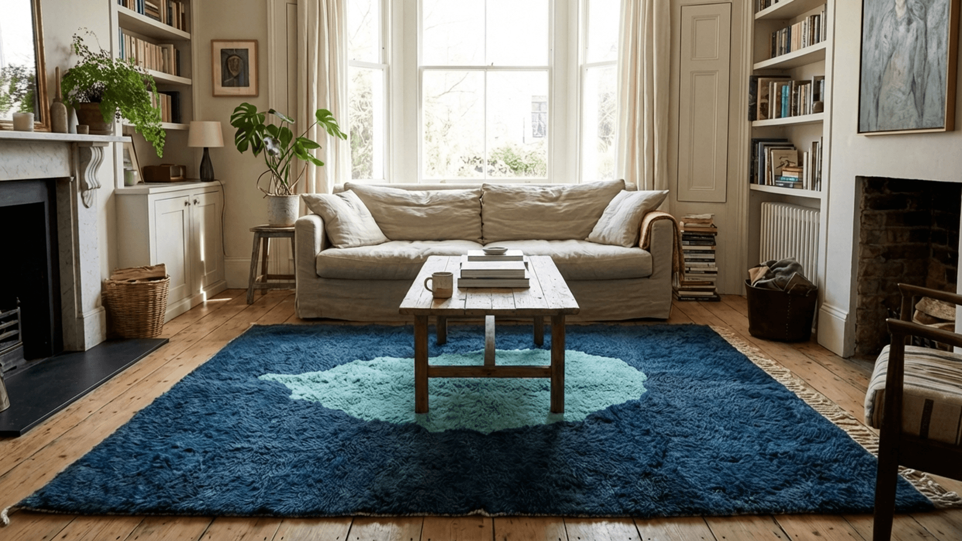 Blue Organic Medallion Beni Mrirt Rug
