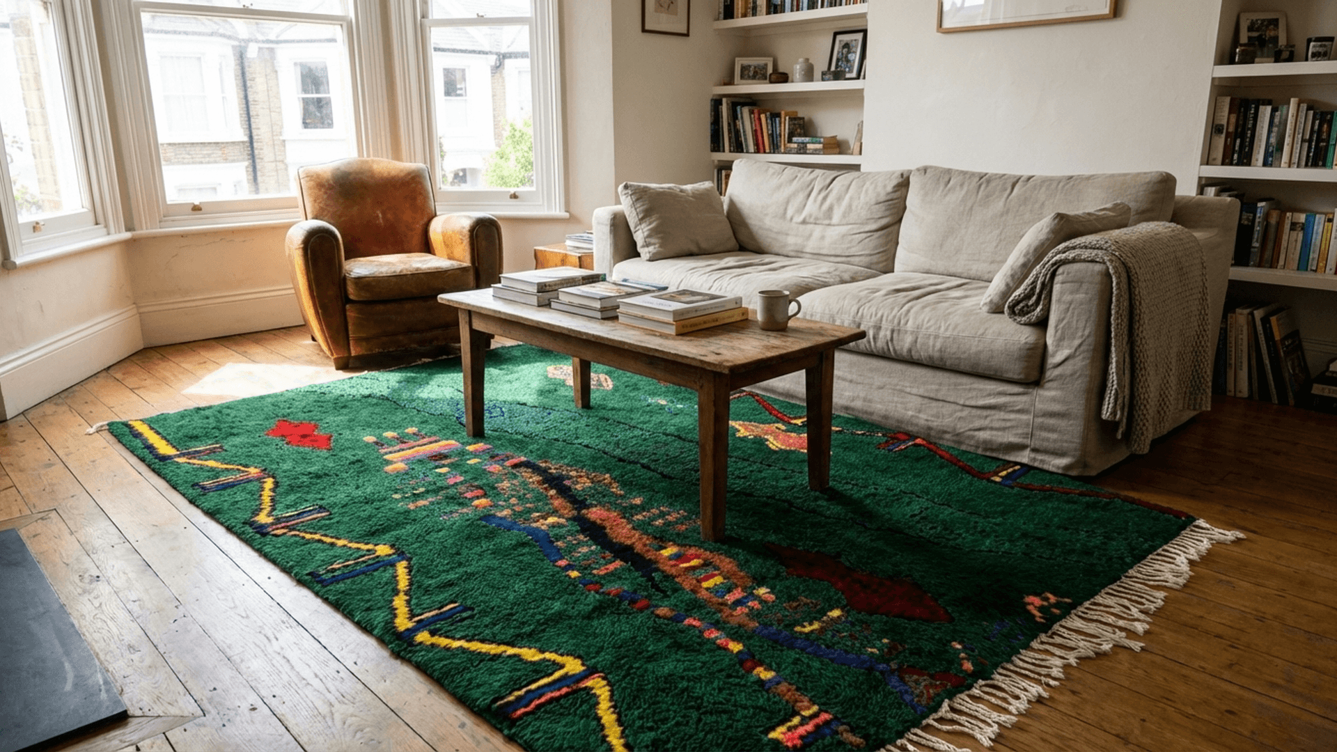 Green Zigzag Border Azilal Rug