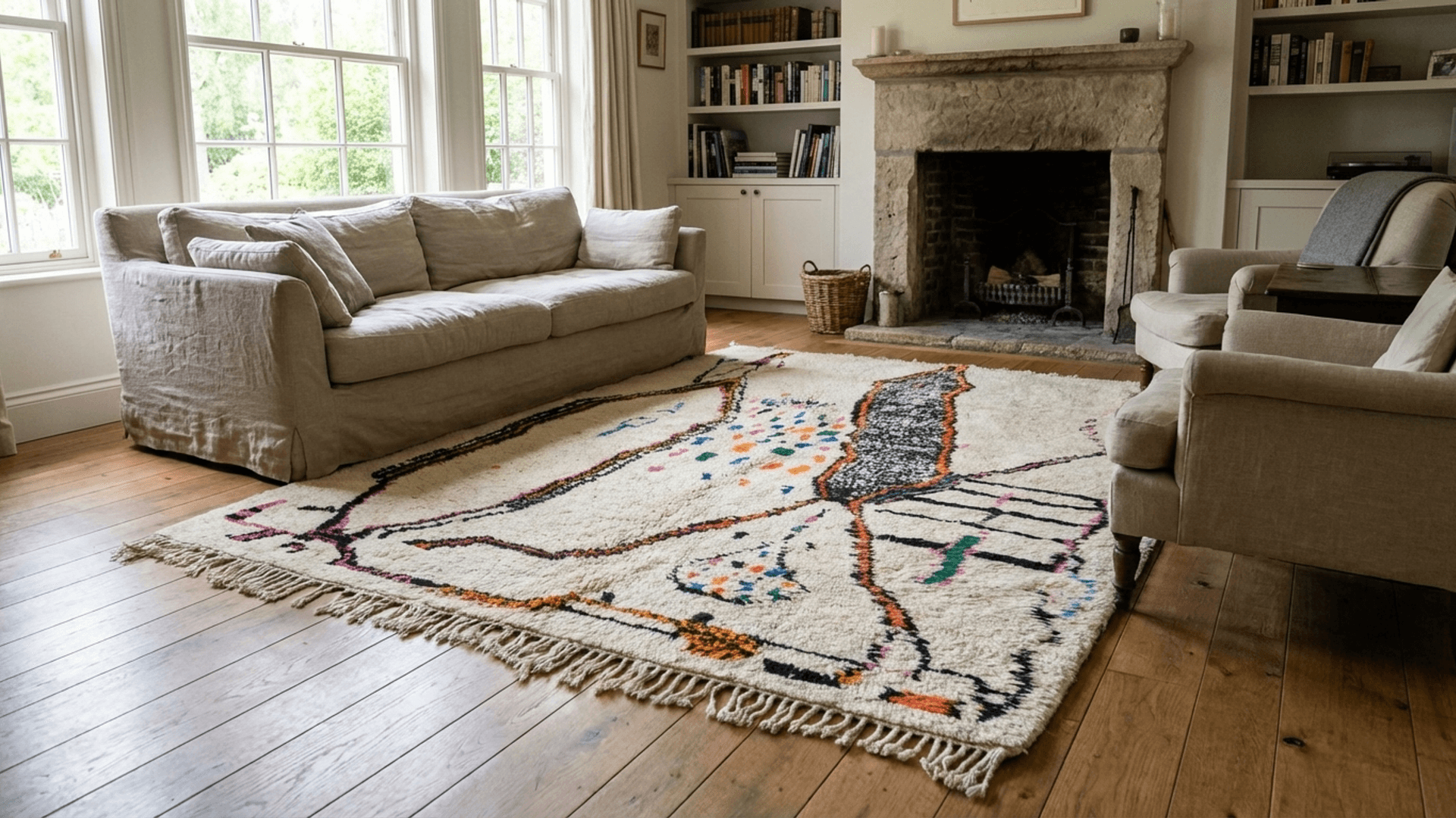Moroccan Rug Handmade Wool Custom Size - Ivory Neutral Boho Area Rug for Living Room Bedroom - Authentic Berber