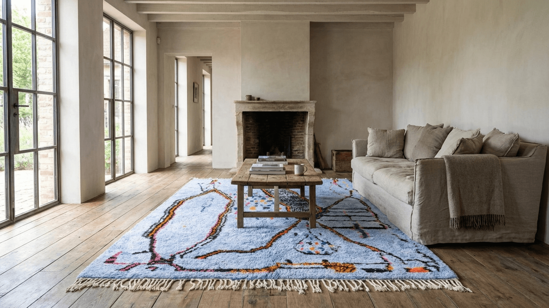Light Blue Ladder Abstract Rug