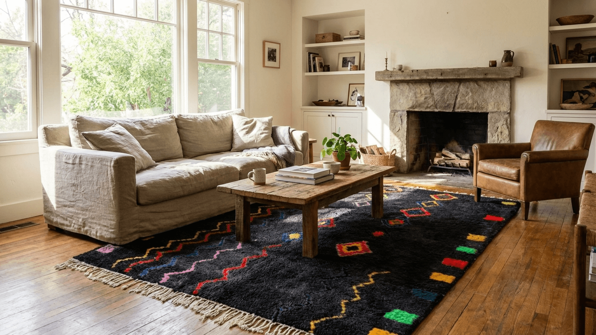 Black Zigzag Diamond Rug
